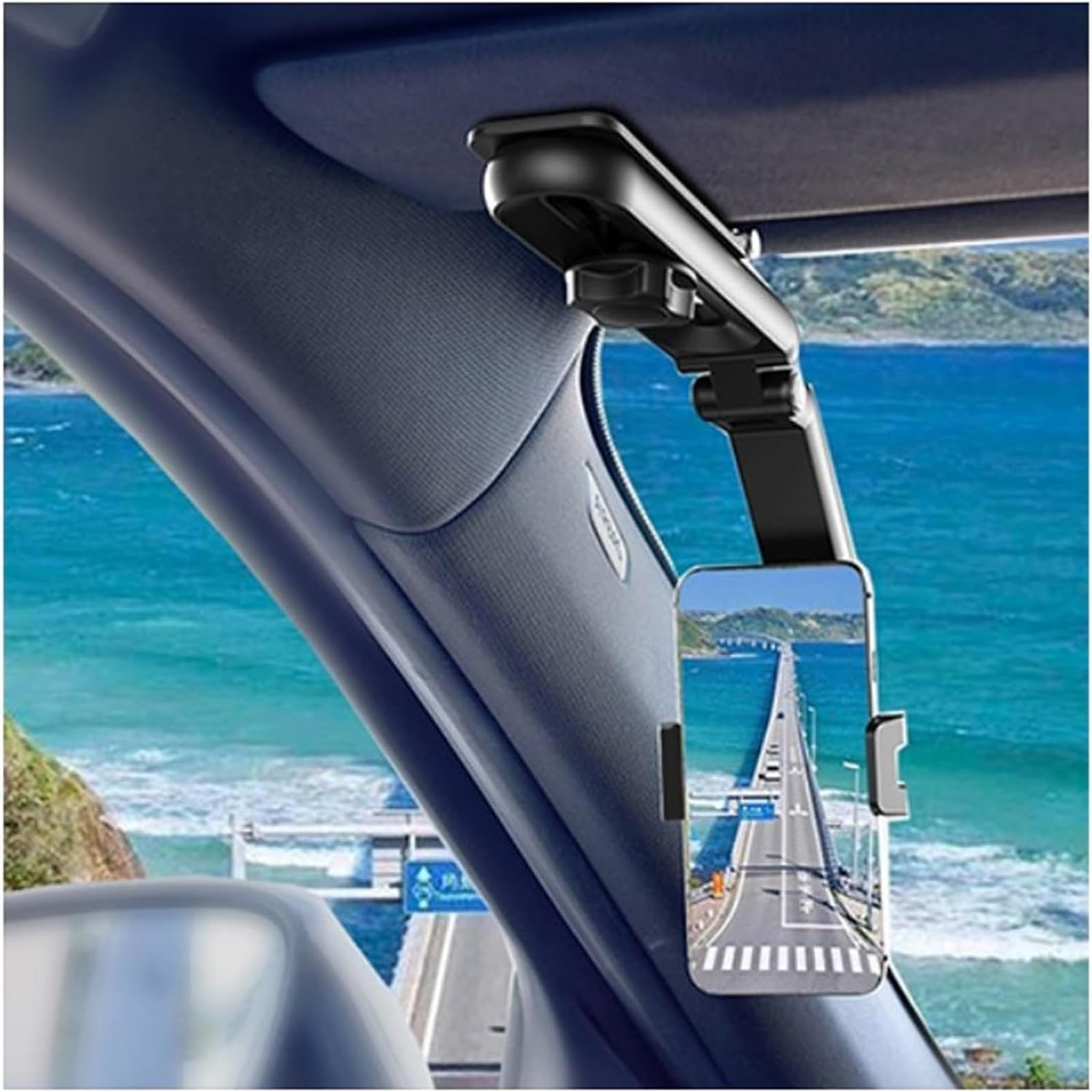 WINGKA Retractable & Rotatable Car Phone Holder for Sun Visor - 360° Adjustable Phone Mount for Dashboard & Windshield - Universal Smartphone Stand for Driving, GPS Navigation & Hands-Free Calls
