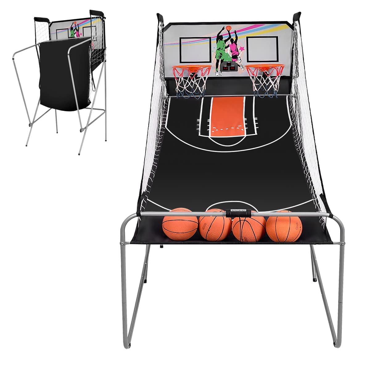 Foldable Electronic Basketball Arcade Game - Double Shot 2 Player with LED Scoring System & 4 Basketballs | Indoor Basketball Game for Kids, Adults, Birthday Parties & Family Game Nights | Perfect for Home Entertainment, Basement Fun & Sports-Themed Events