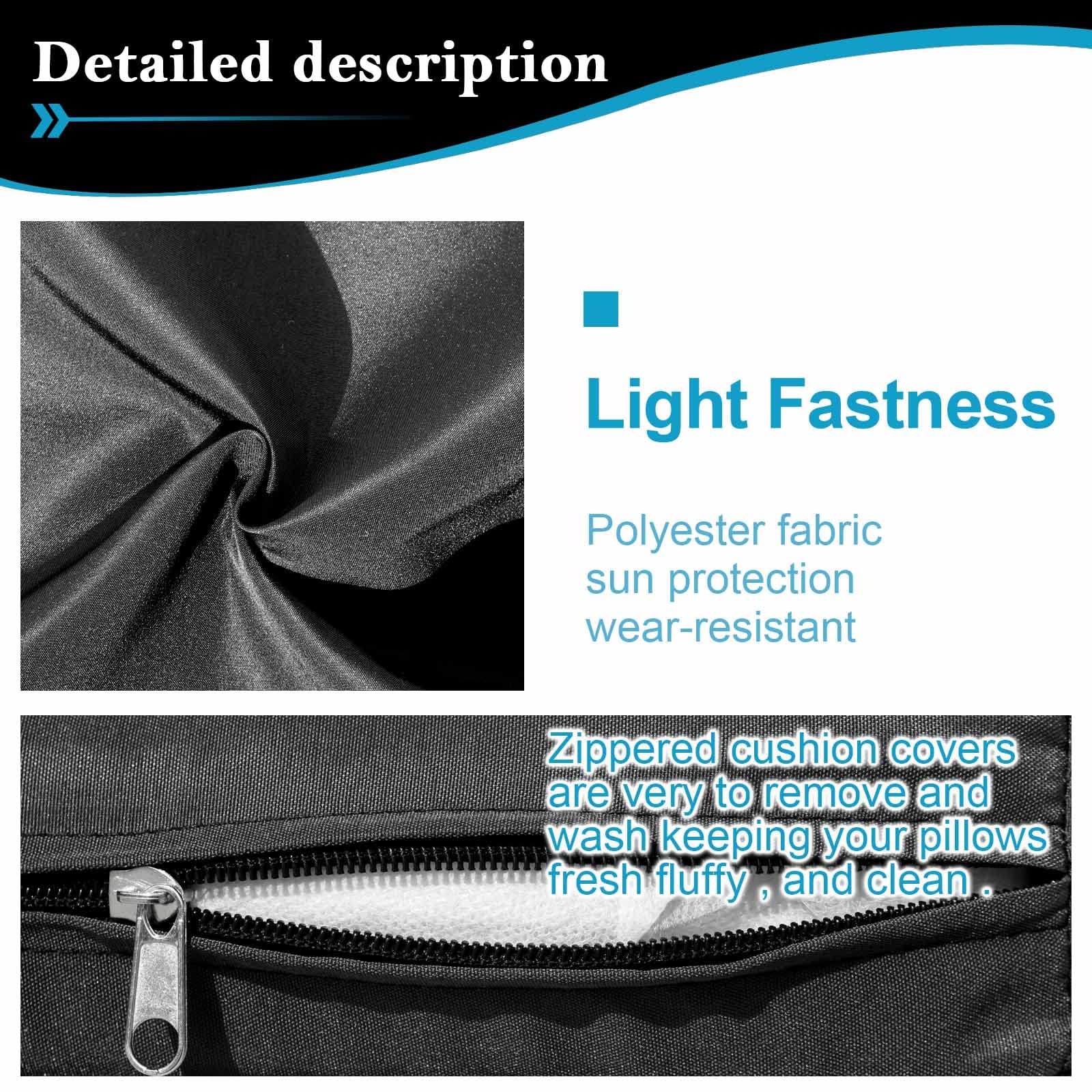 Waterproof Outdoor Patio Cushion Covers Set of 14 - Replacement Furniture Covers for Sofa, Chair & Bench - All Weather Durable UV Resistant - Black (Covers Only) - Perfect for Backyard, Deck & Poolside Lounging