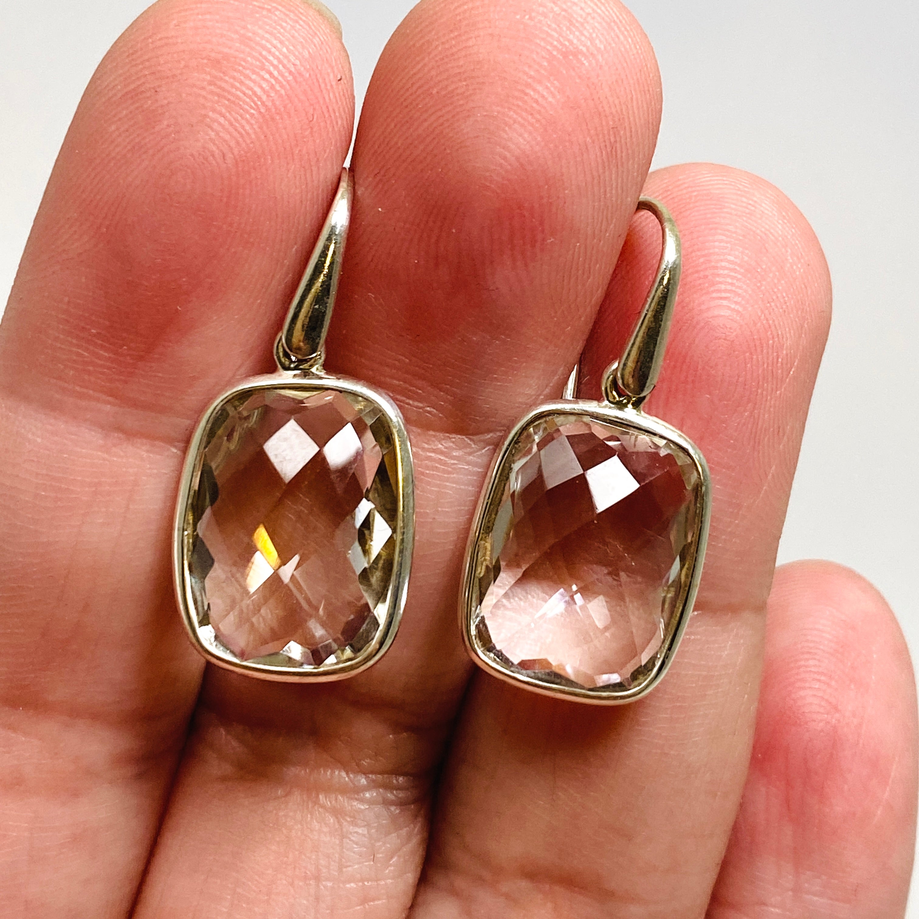 Clear Quartz Rectangular Checkerboard Faceted Earrings for Women - Elegant Crystal Dangle Earrings for Party, Wedding & Everyday Wear - PEGJ226