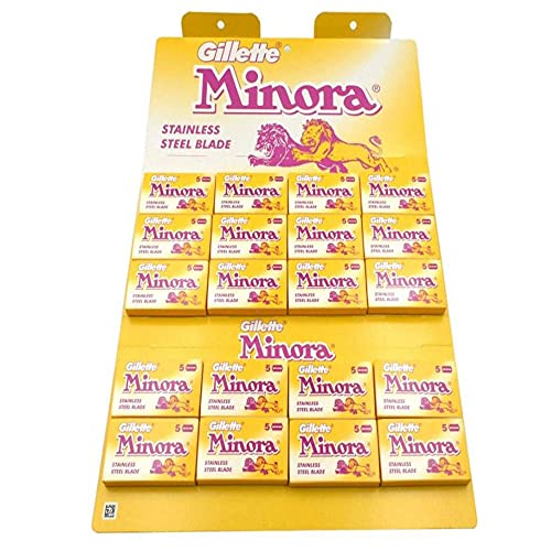 Minora Yellow Double Edge Safety Razor Blades - 100 Count - Ultra Sharp Stainless Steel DE Blades for Men & Women - Perfect for Shaving, Grooming & Travel - Compatible with Most Safety Razors