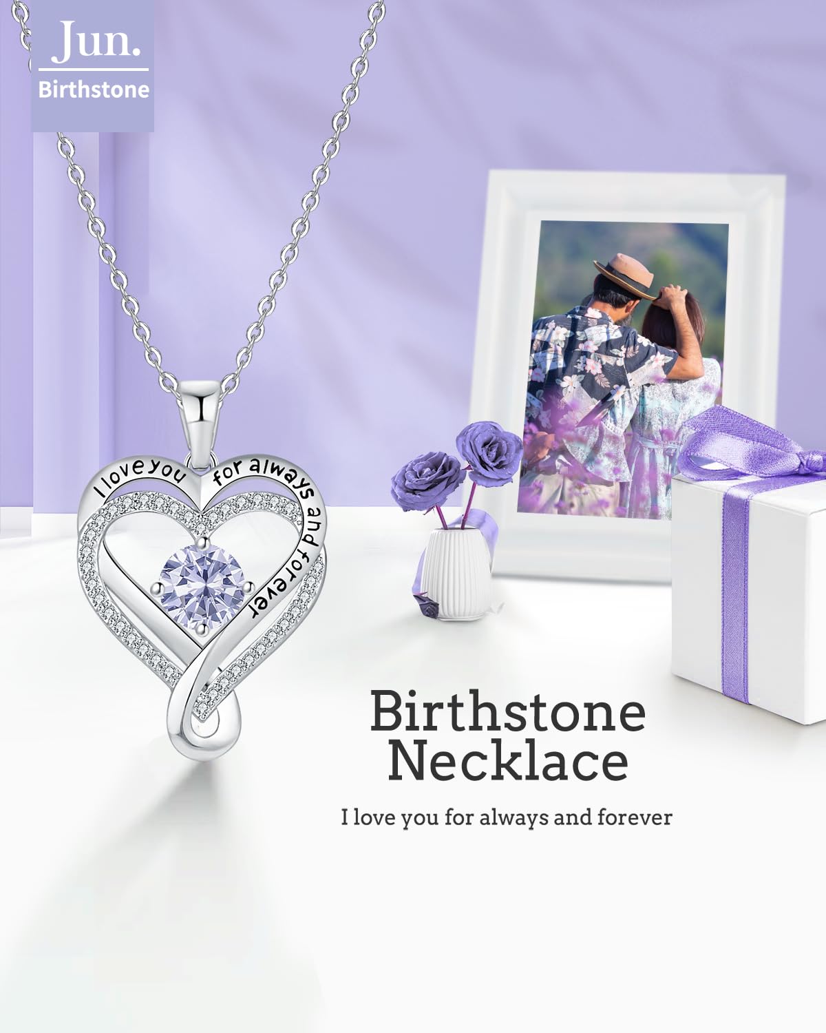 Infinity Heart Birthstone Necklace for Women - I Love You Sterling Silver Jewelry Gift for Wife, Girlfriend, Mom, Daughter - Perfect for Anniversary, Birthday, Valentine's Day - S925 Silver Elegant Pendant Necklace for Everyday Wear & Special Occasions