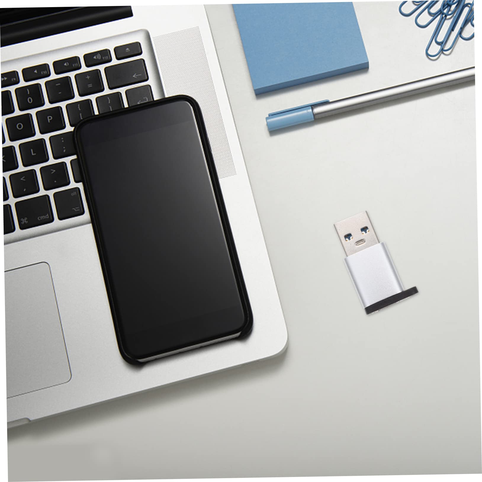 KOMBIUDA 5-Pack USB C to USB Adapter Converter for Laptop Charger Accessory, Silver, No Wires, Perfect for MacBook, iPad, and Smartphone Charging