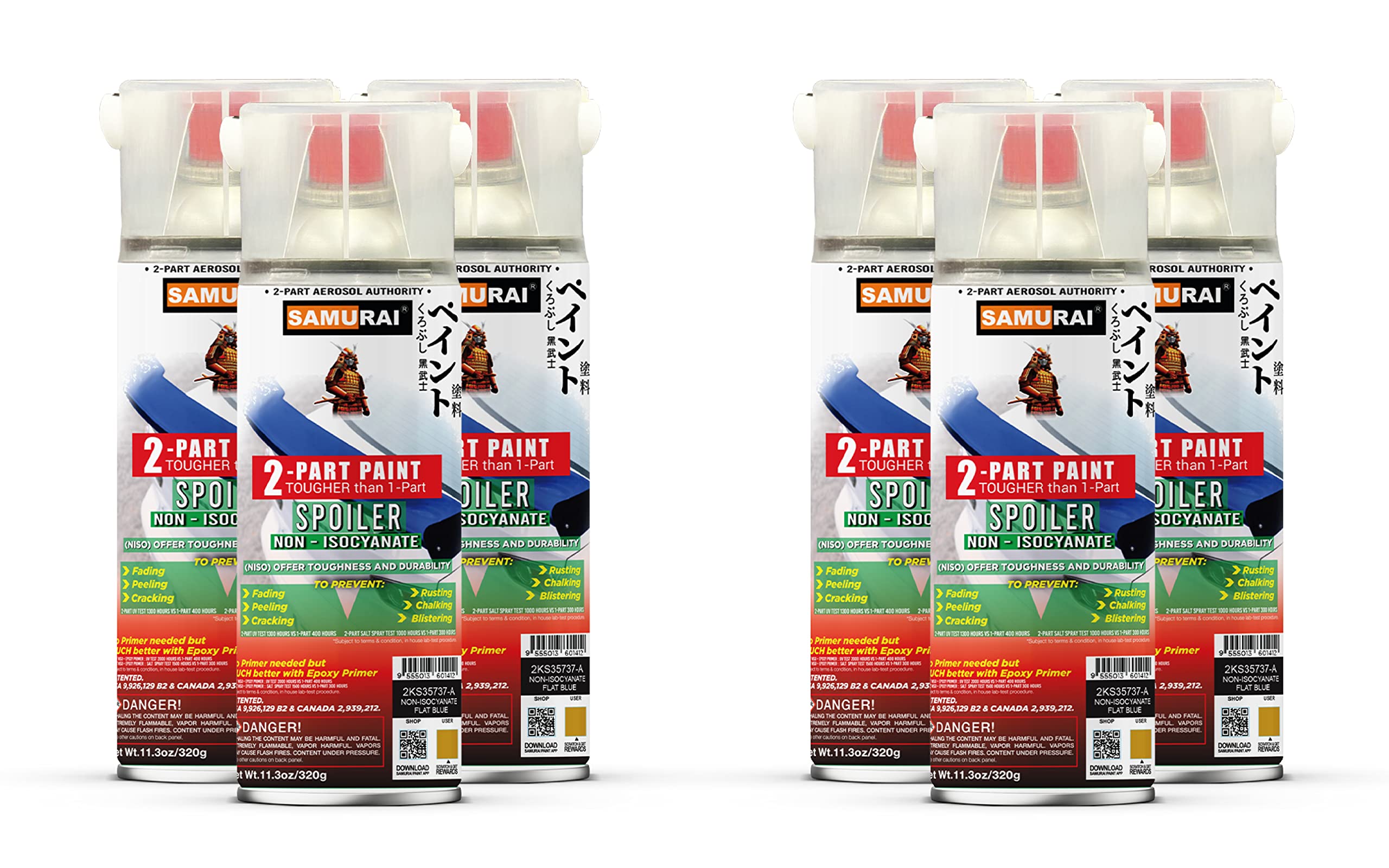High-Performance SAMURAI 2-Part Car Spoiler Spray Paint - Non-Isocyanate (NISO) Formula, Metallic Grey (6 Cans) - Perfect for Automotive Restoration, Custom Paint Jobs & DIY Car Modifications