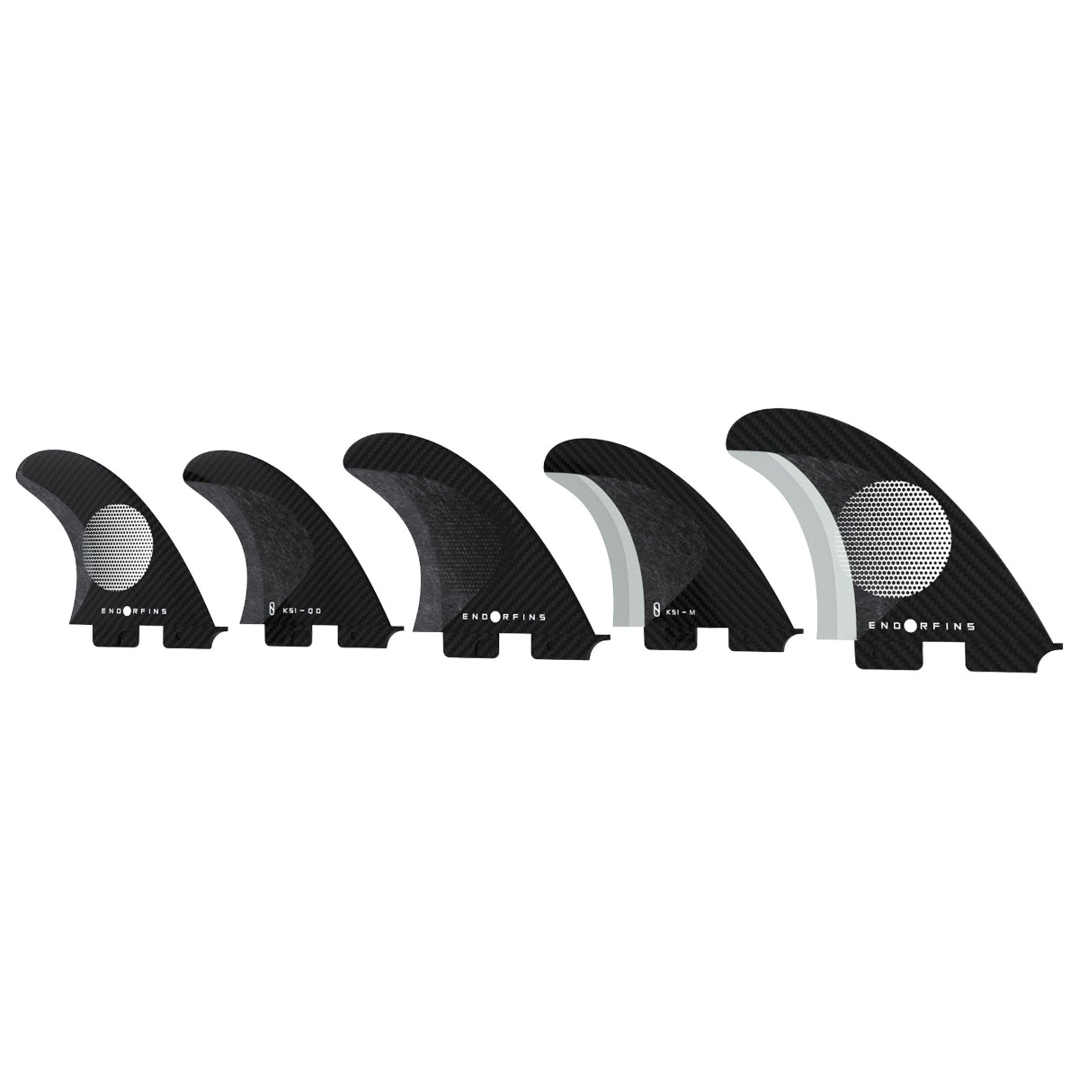 Endorfins 5 Fin Slater KS1 Surfboard Fin Set - Medium Size, 2 Tab, Black/White - Compatible with FCS 2 Fin Box - Perfect for Performance Surfing and Wave Riding