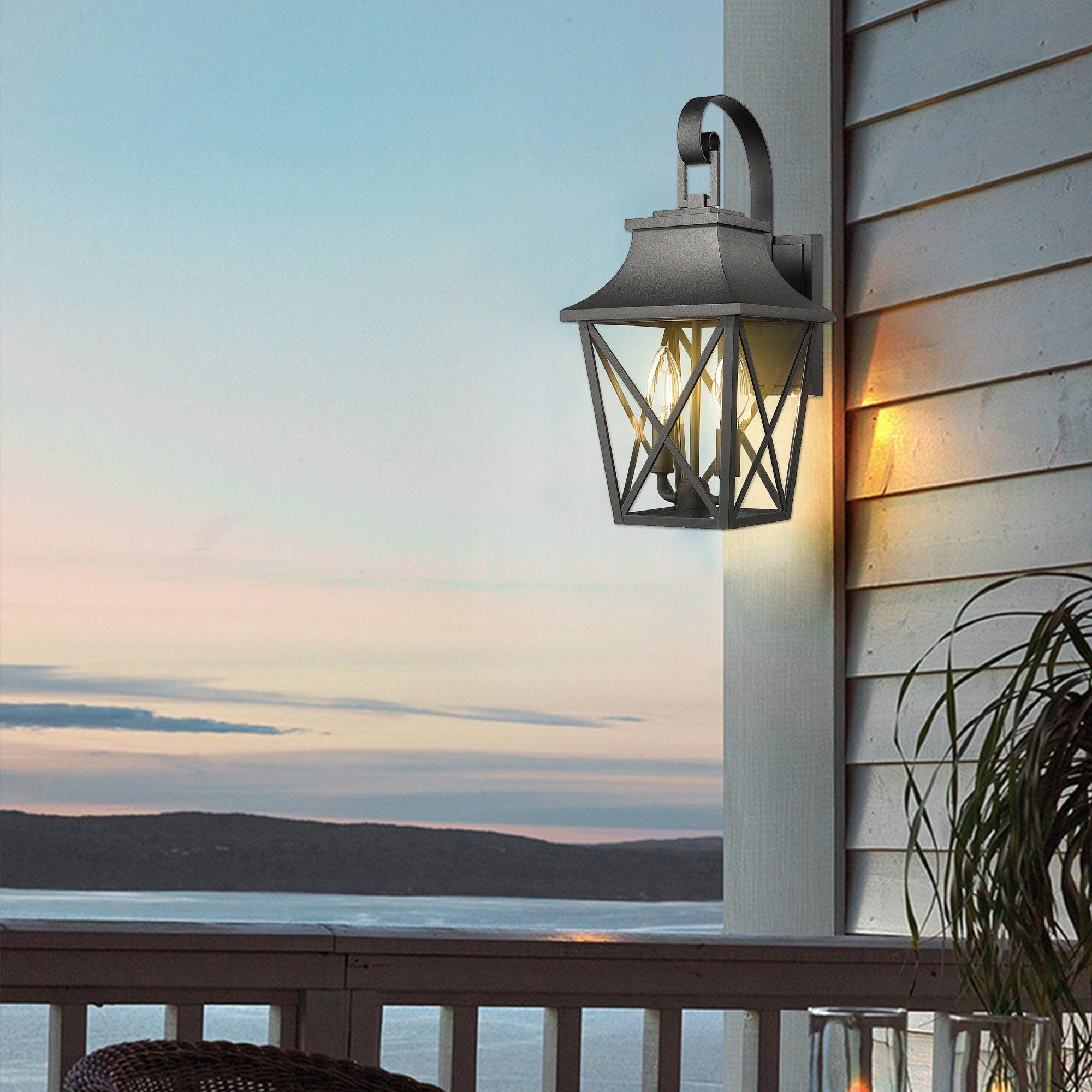 Black Outdoor Wall Lantern - 2 Light Modern Industrial Wall Sconce with Glass Shade, Waterproof Farmhouse Porch Lighting Fixture (1 Pack) - Perfect for Patio, Garden, Entryway and Exterior Home Decor