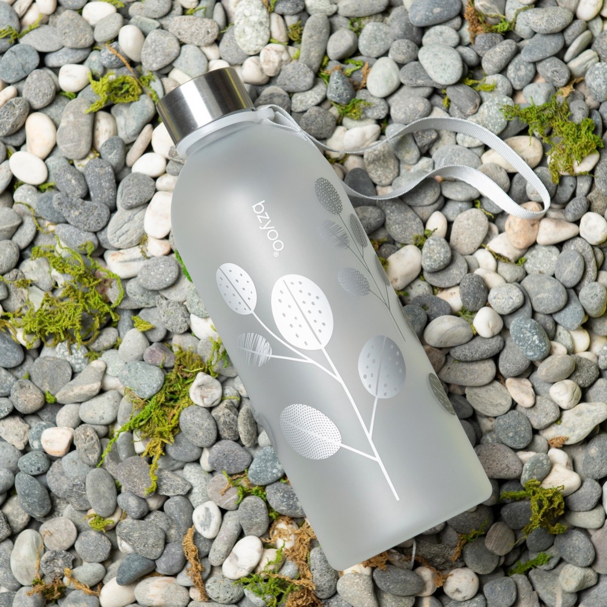 32oz Time Marker Tritan Water Bottle with Carrying Strap - Leaf Silver | Leak Proof BPA Free Sports Water Bottle for Gym, Hiking, Workout & Outdoor Activities