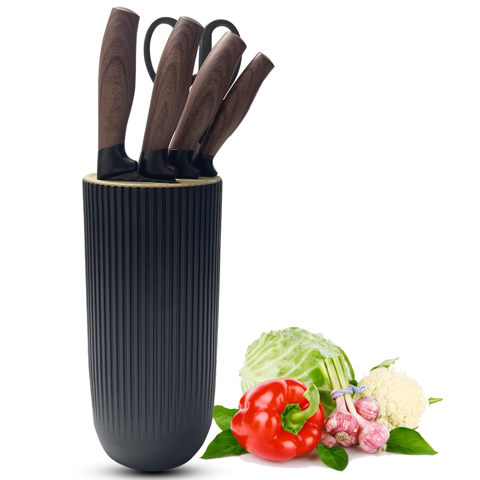 Premium 6-Piece Kitchen Knife Set with Wooden Block - Professional Chef Knives for Slicing, Dicing & Chopping - Perfect for Home Cooking, Restaurant Use & Gift Giving (Black)