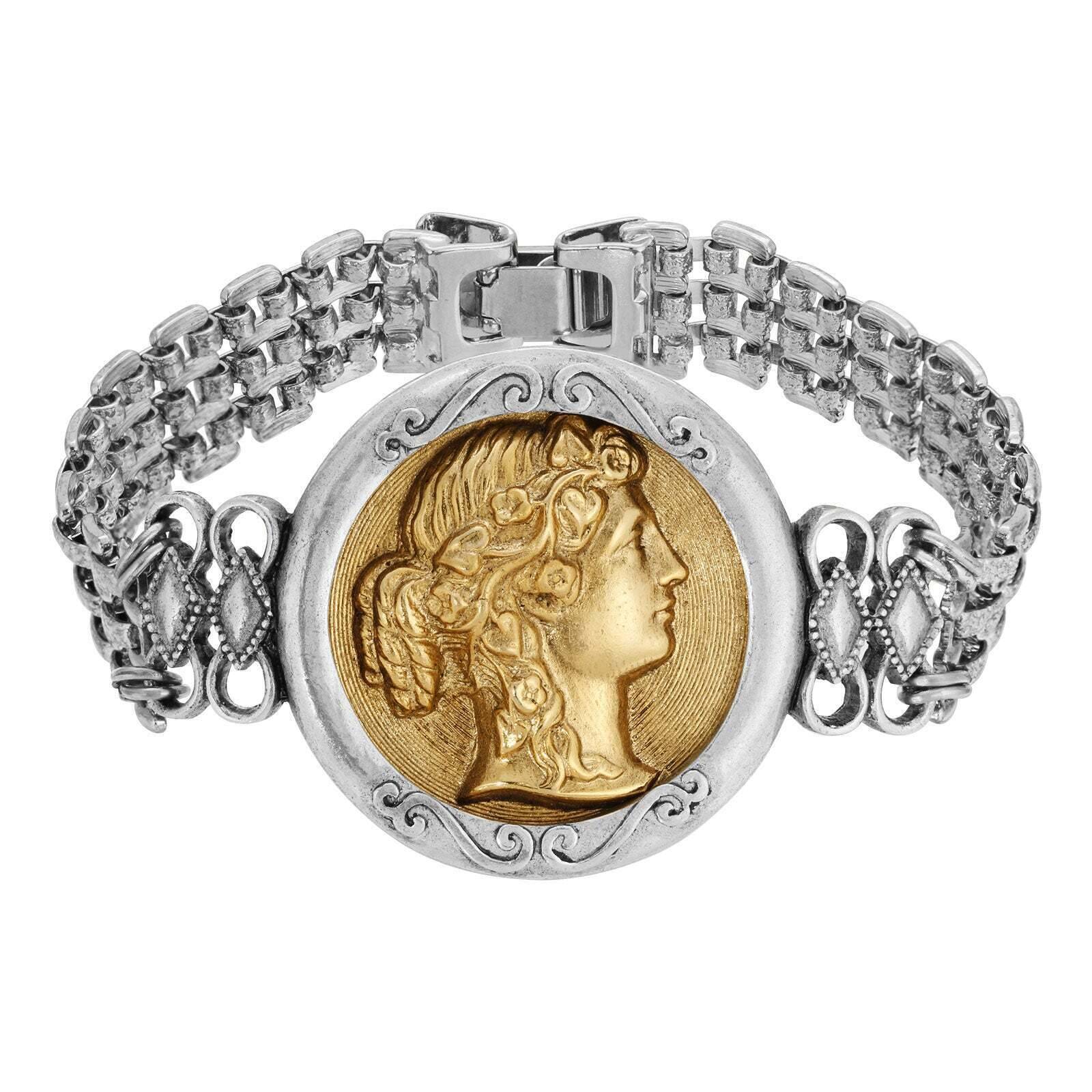 1928 Vintage Grecian Gold Cameo Bracelet for Women - Elegant Greek Mythology Jewelry Gift for Her - Perfect for Weddings, Parties & Special Occasions