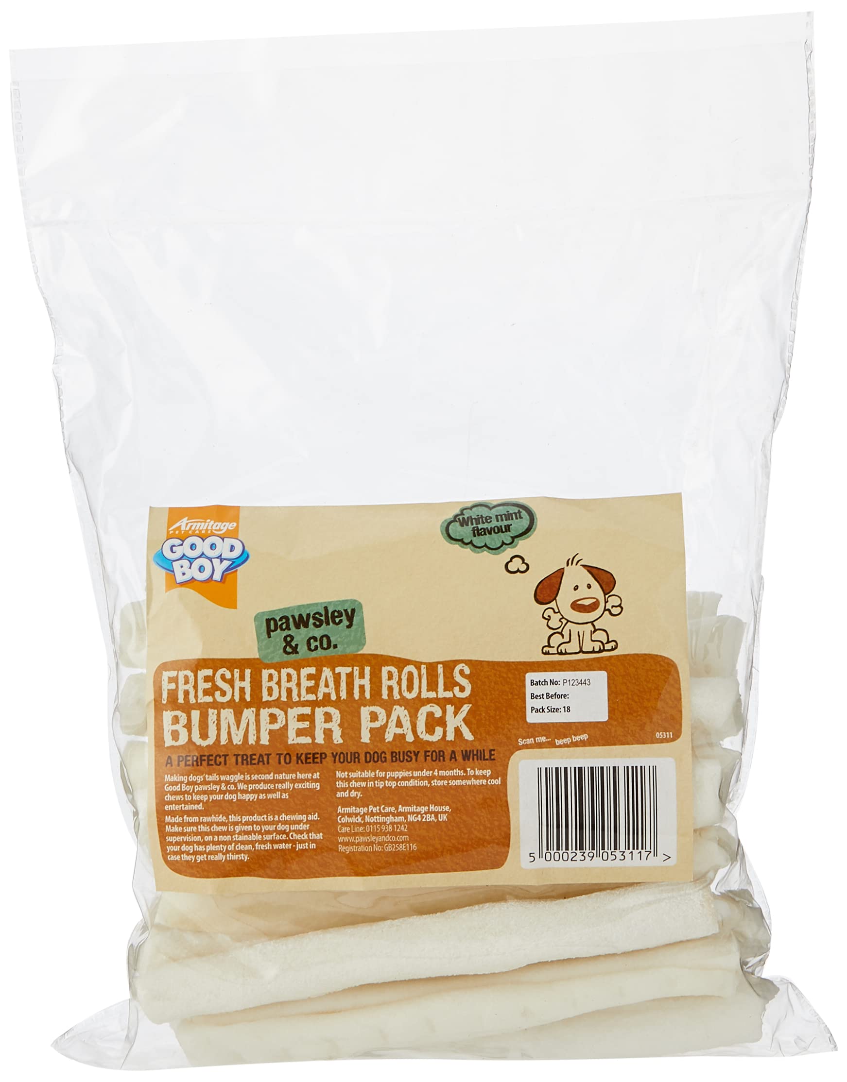 Good Boy Fresh Breath Dental Chews for Dogs - 100% Natural Rawhide Dog Treats, Pack of 18 - Promotes Oral Health & Clean Teeth - Perfect for Training, Teething Puppies, and Daily Dental Care