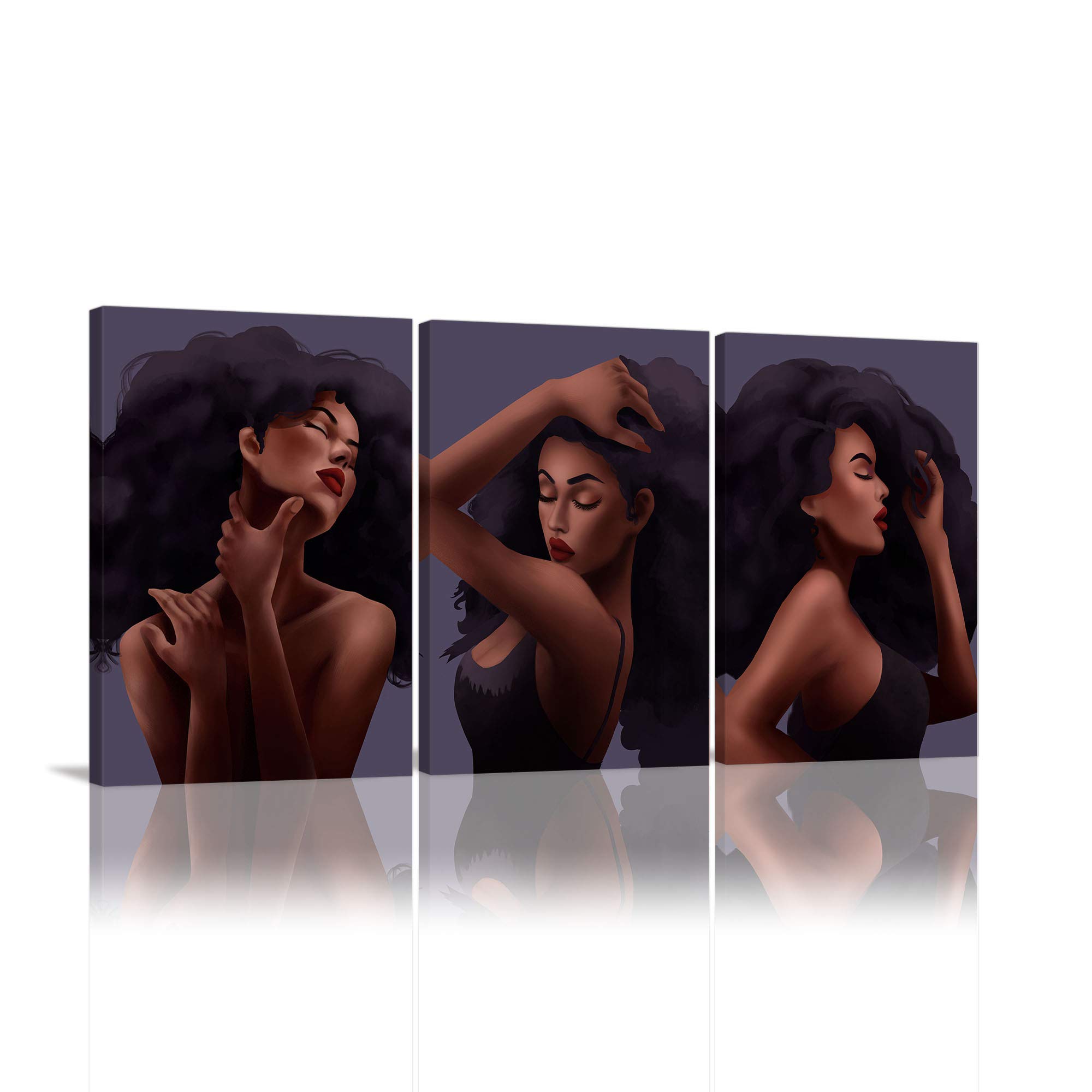AMEMNY Black Girl Art Beauty - African American Wall Art, Afro Woman Painting - Framed Ready to Hang Wall Decor for Living Room & Bedroom - Perfect for Home Decor, Office, or Gift Giving