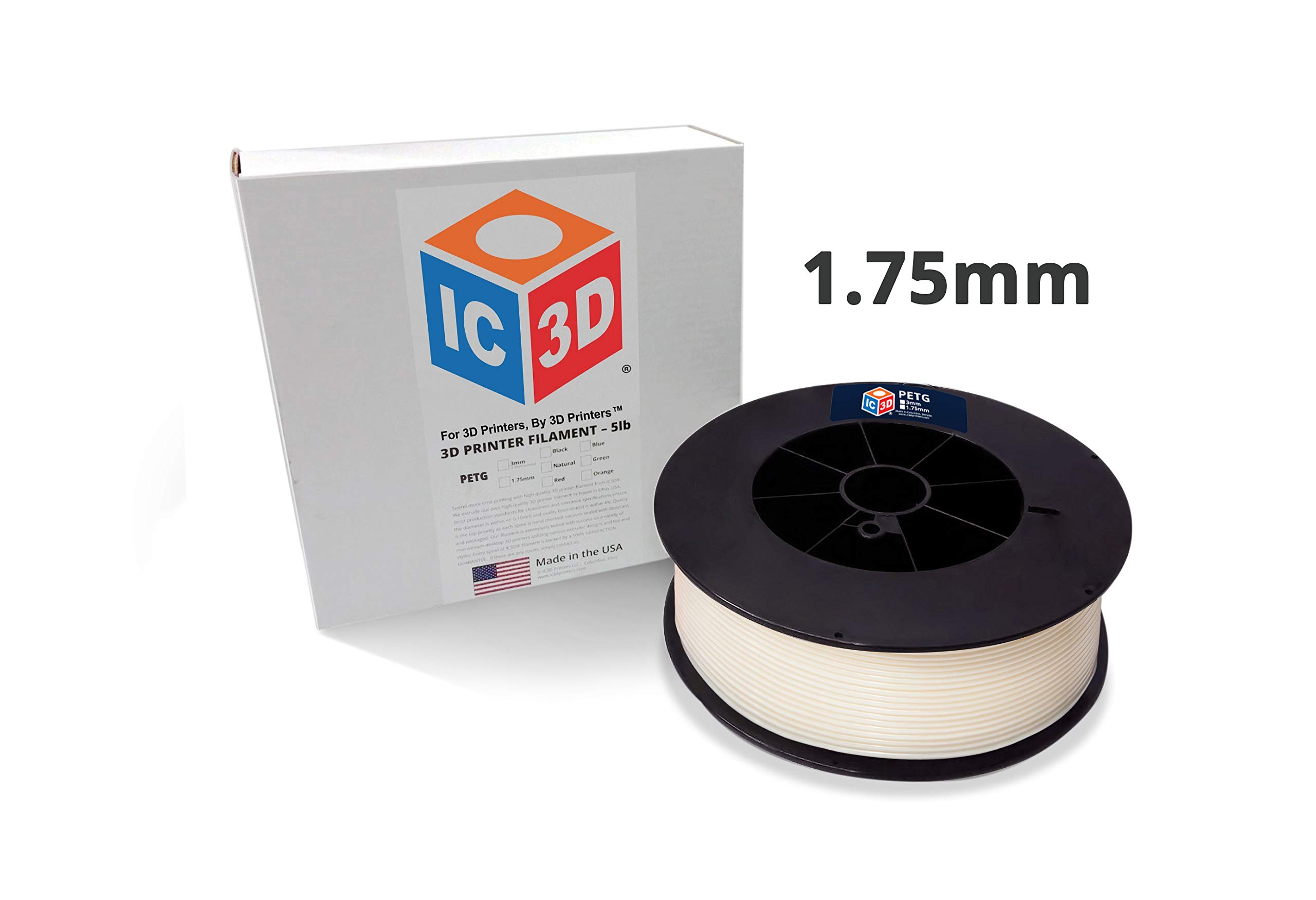 Premium White 1.75mm PETG 3D Printer Filament - 2.5kg Spool (5.5lbs) - High Precision +/-0.05mm - Professional Grade 3D Printing Material - Made in USA - Perfect for Cosplay Props, Functional Parts & DIY Projects