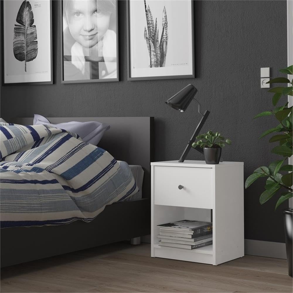 Home Square 2-Piece White Bedroom Set with 2 One-Drawer Nightstands - Perfect for Modern Master Bedrooms & Guest Rooms