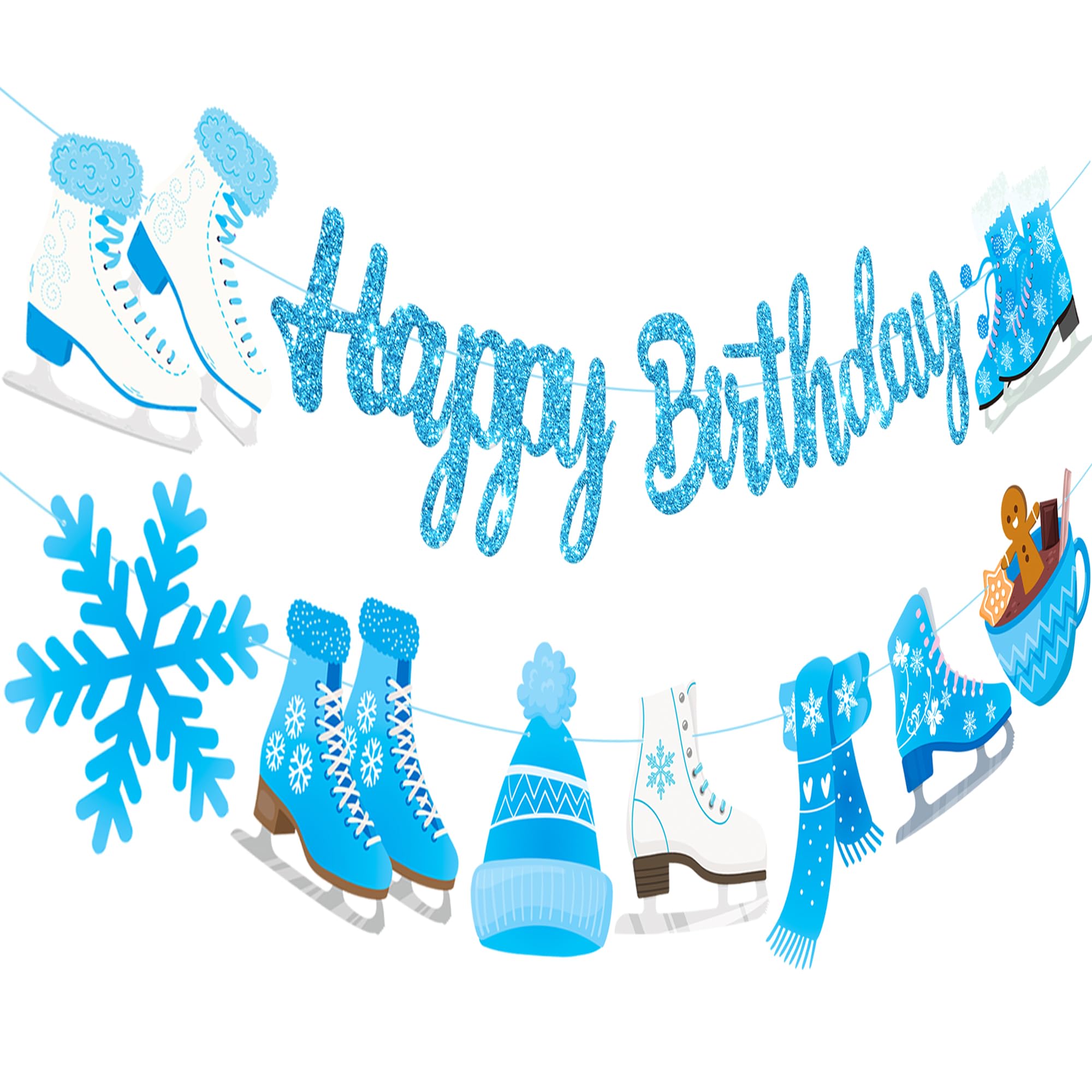 Light Blue Glitter Snowflake Birthday Banner - Winter Wonderland Party Decorations for Girls, Ice Skating Theme Party Supplies | Perfect for Winter Birthday Decor, Christmas Celebrations & Frozen-Themed Events