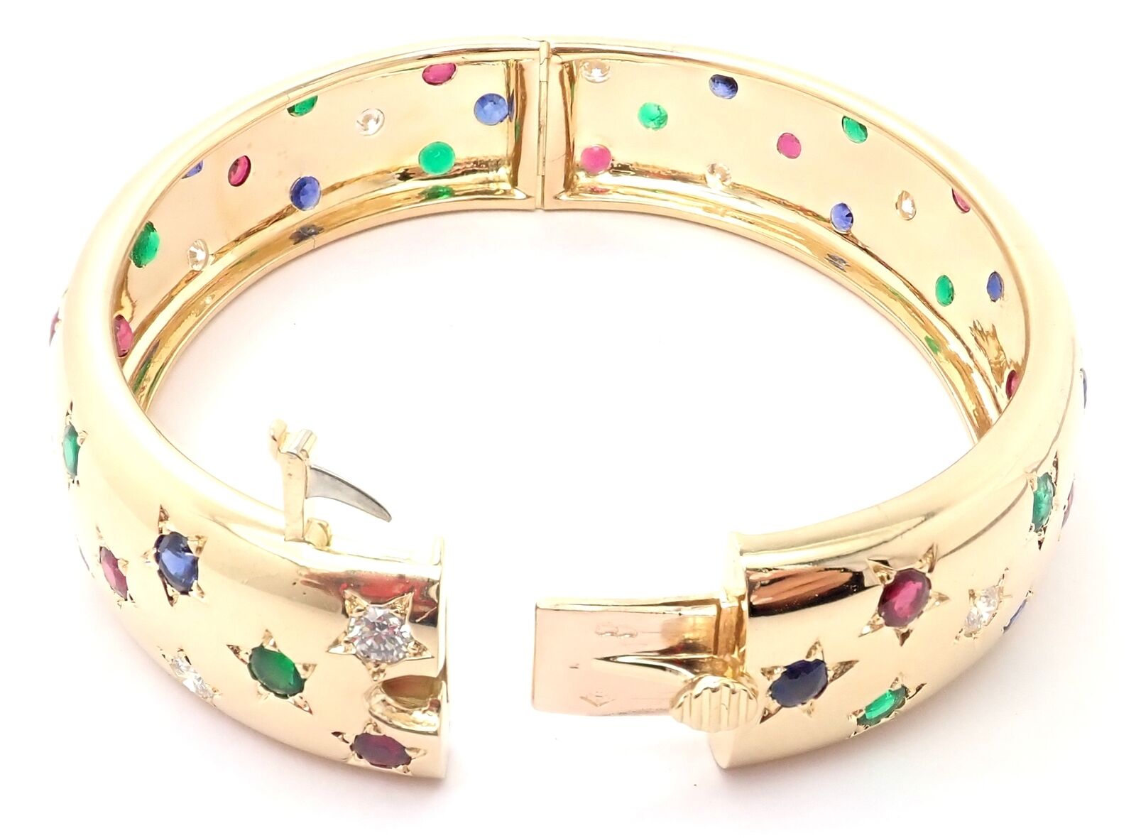 Cartier Star 18k Yellow Gold Diamond Ruby Emerald Sapphire Bangle Bracelet with Certificate - Luxury Jewelry Gift for Women, Anniversary & Special Occasions