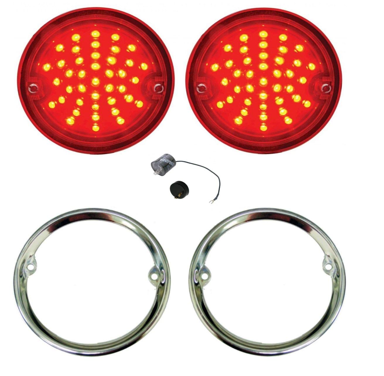 United Pacific SS Bezel & LED Tail Light Kit for 1955-1959 Chevy/GM Stepside Trucks - Durable LED Flasher - Perfect for Classic Truck Restoration & Nighttime Safety Upgrades