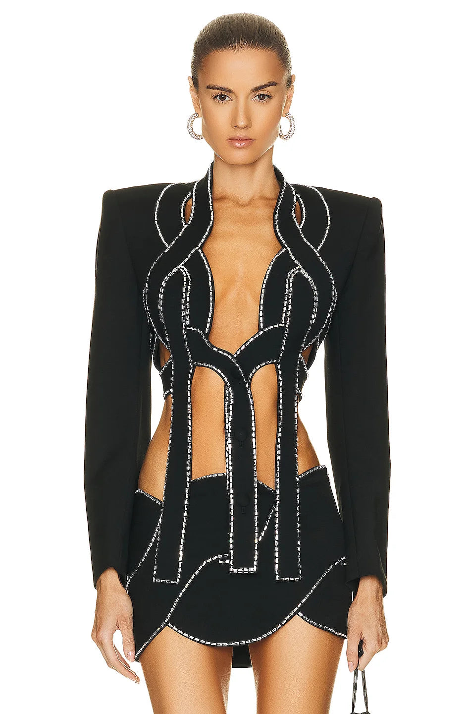 2023 New Women's Long Sleeve Sexy Bodycon Mini Skirt Set - Rayon Bandage High Street Fashion Outfit for Party, Club, Date Night & Casual Wear