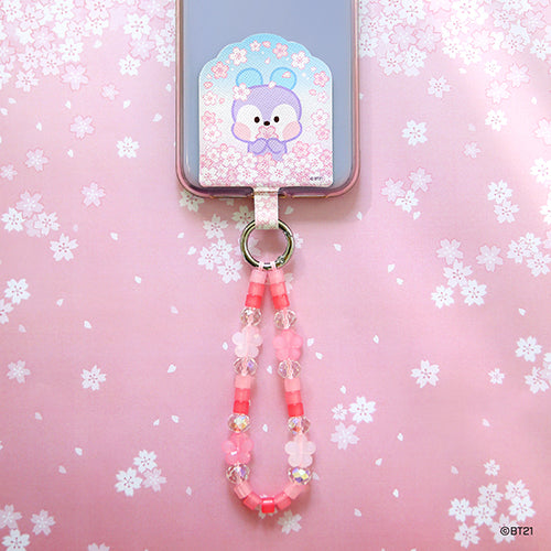 BT21 Cherry Blossom Phone Tag Holder - Cute Character Phone ID Badge Holder for Work, School & Events - Compatible with Most Smartphones