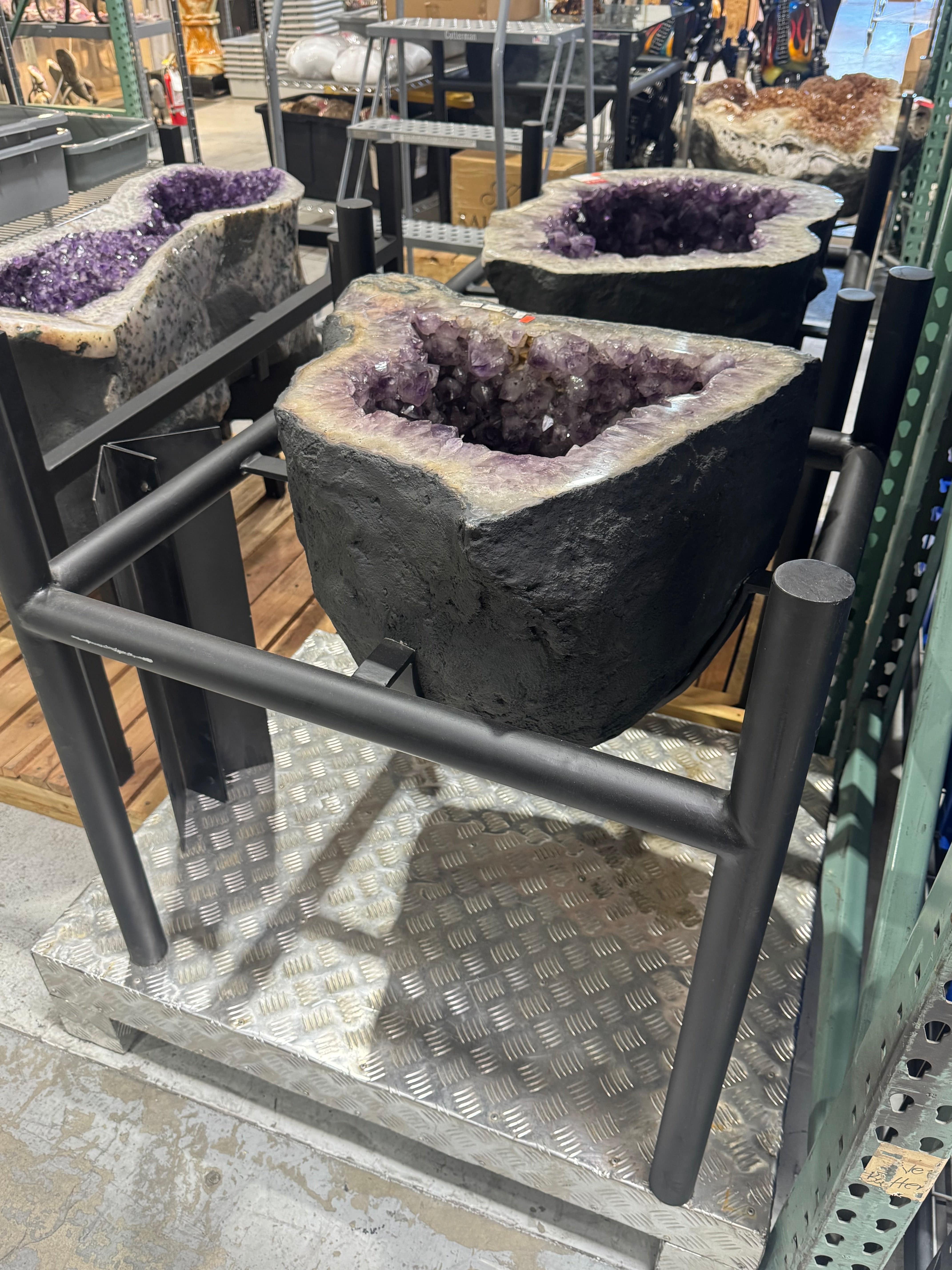 Natural Amethyst Geode Table from Brazil with Custom Wood Stand - 32