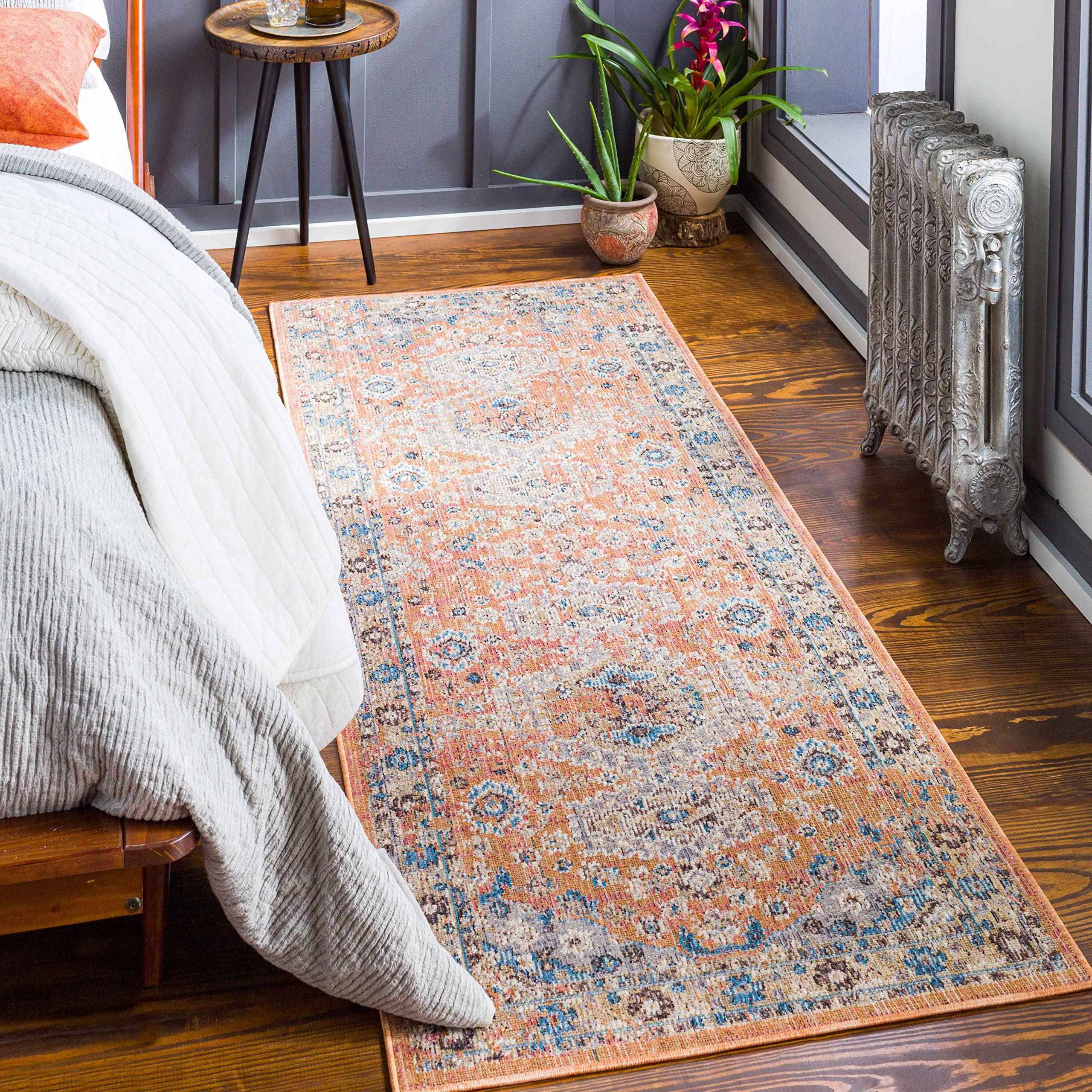 Traditional Hauteloom Lansvale Indoor Outdoor Rug - Rust, Blue, Dark Red - 5'3