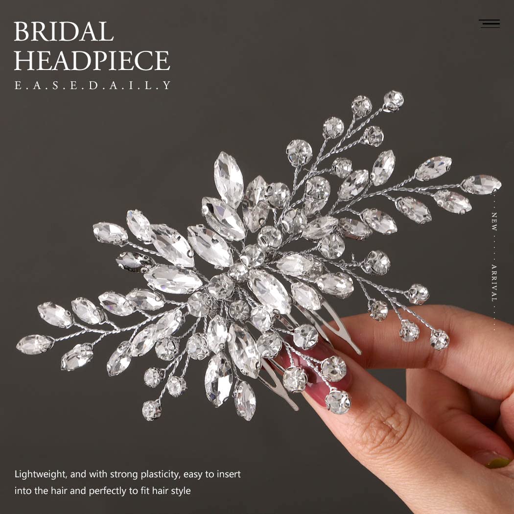 Elegant Silver Crystal Bridal Hair Comb with Rhinestones – Wedding Hair Accessories for Women & Girls – Perfect for Brides, Bridesmaids, and Special Occasions