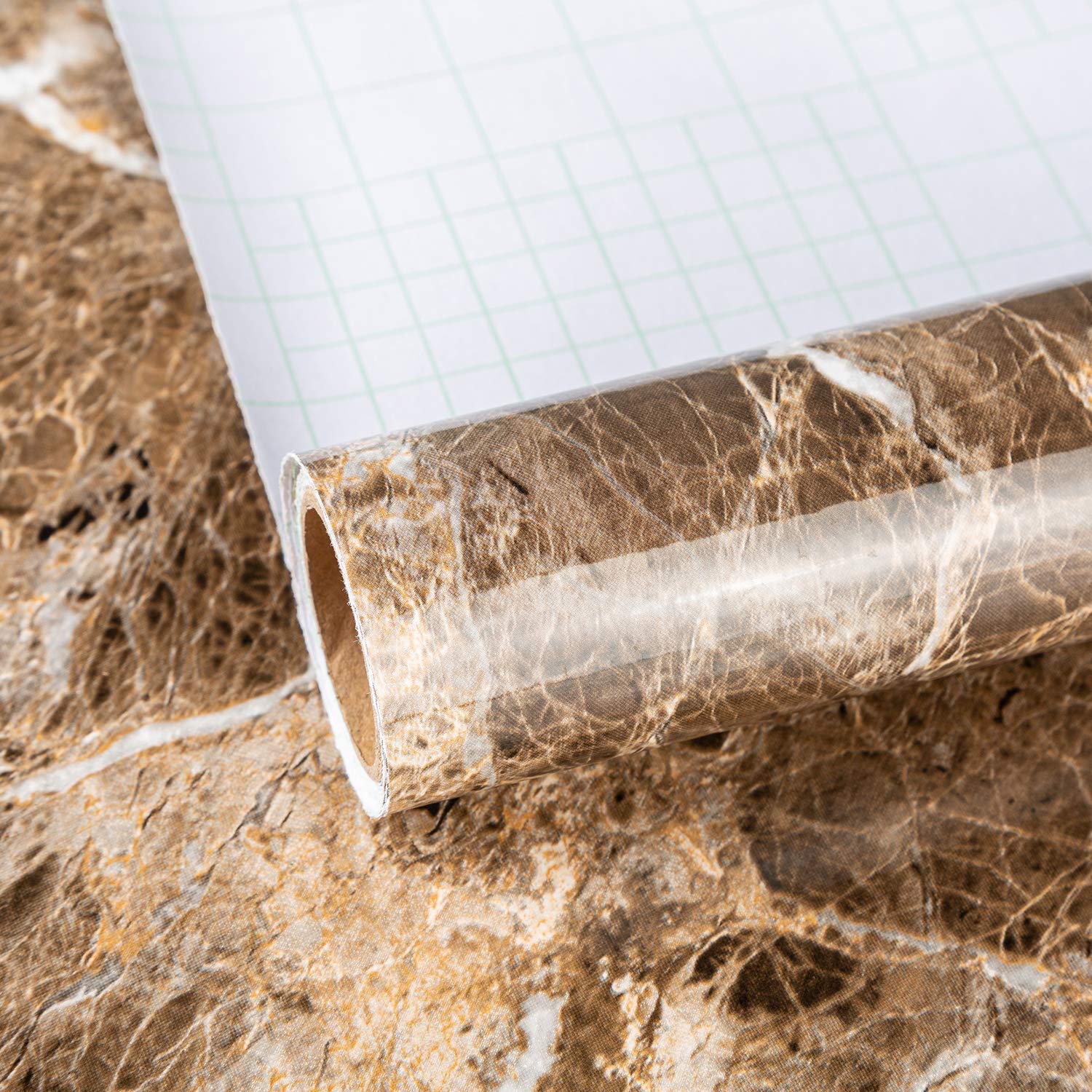 Brown Marble Contact Paper - Peel and Stick Granite Wallpaper - Waterproof Removable Adhesive - Matte Finish Vinyl Wrap for Countertops, Kitchen Tables, Walls - Easy DIY Home Decor Upgrade for Kitchens, Bathrooms, and Furniture