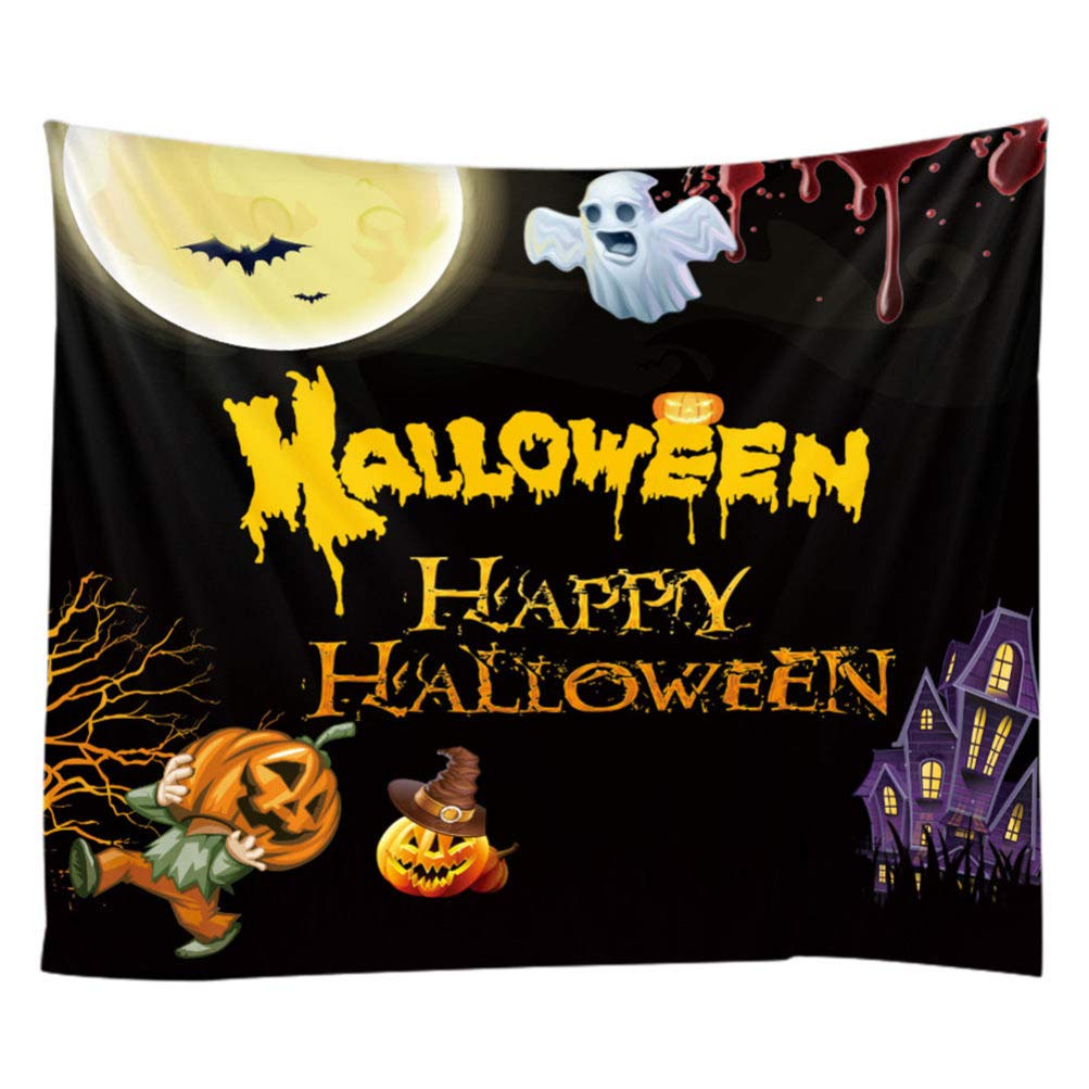 Bestoyard Halloween Tapestry - Ghost Pumpkin Bat Wall Hanging Horror Decor Polyester Curtain for Halloween Party, Home & Dorm Room Decor (Black)
