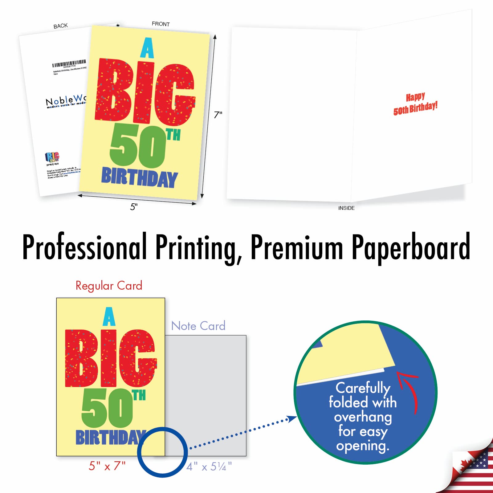 50th Birthday Card with Envelope - NobleWorks 5x7 Inch Milestone Greeting Card for 50th Birthday Celebrations | Perfect for Parties, Anniversaries & Special Occasions