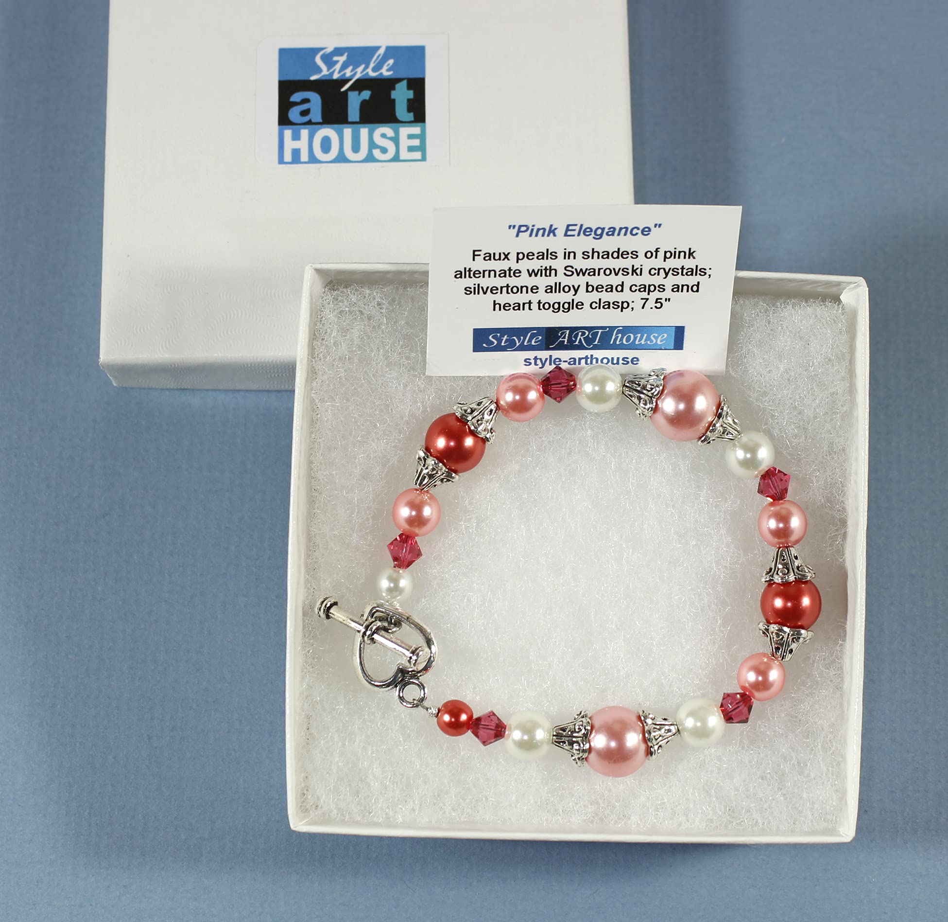 Elegant Pink Simulated Pearl Bracelet with Crystals for Parties