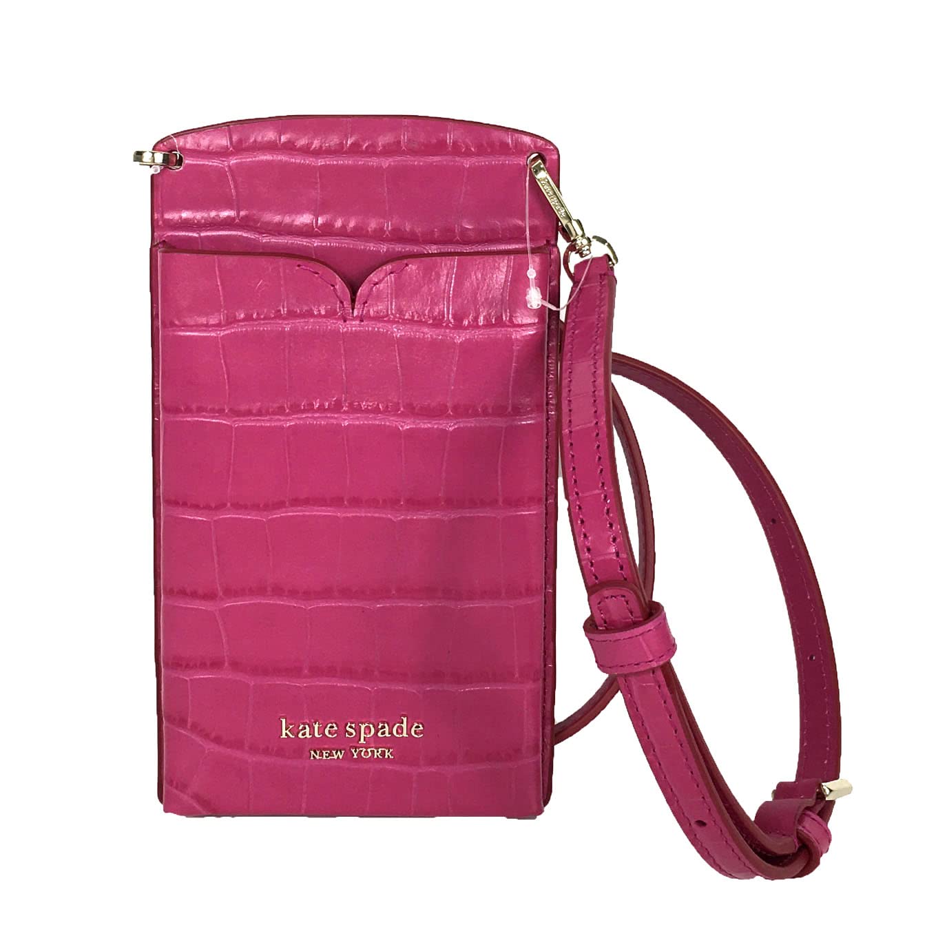 Kate Spade Spencer Croco-Embossed Leather Crossbody Phone Bag - Festive Pink | Stylish Women's Shoulder Purse for Everyday Use, Travel & Shopping