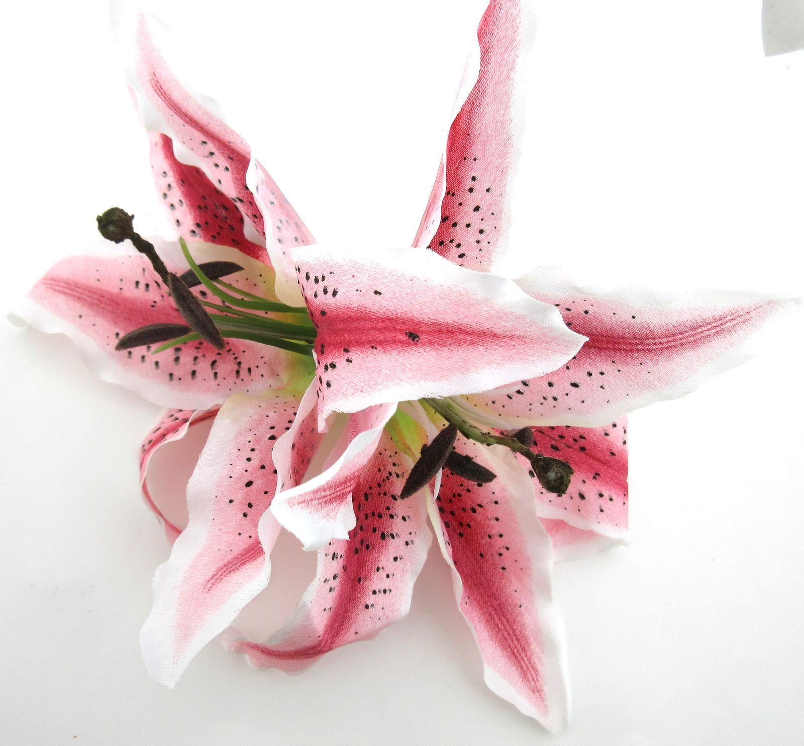 XL Double 8 Inch Pink Cream Tiger Lily Silk Flower Hair Clip with Teeth - Perfect for Weddings, Prom, Bridal Accessories & Everyday Hair Styling
