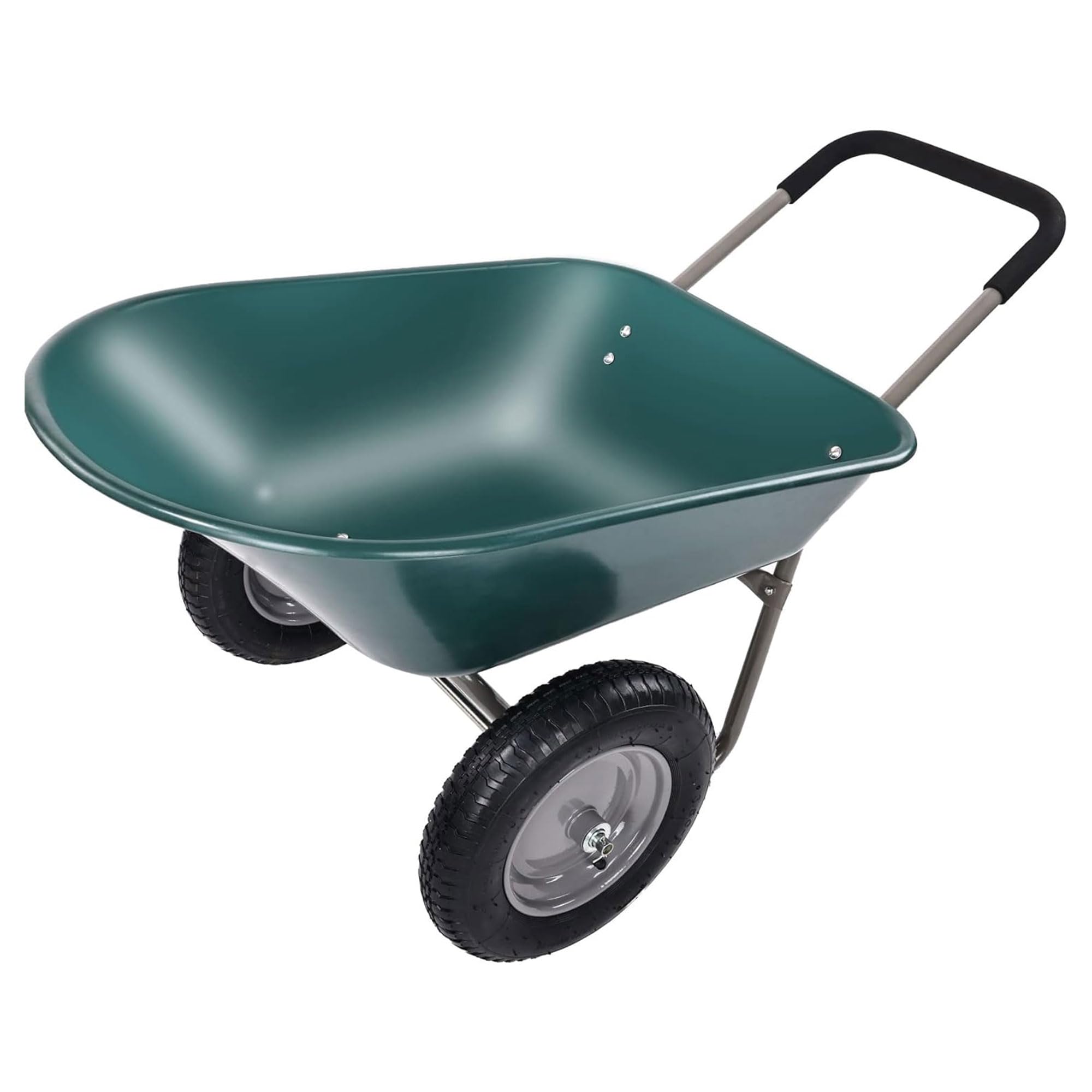 2 Wheel Heavy Duty Garden Wheelbarrow with Built-in Stand - Green Utility Yard Cart for Gardening, Landscaping & Home Improvement Projects