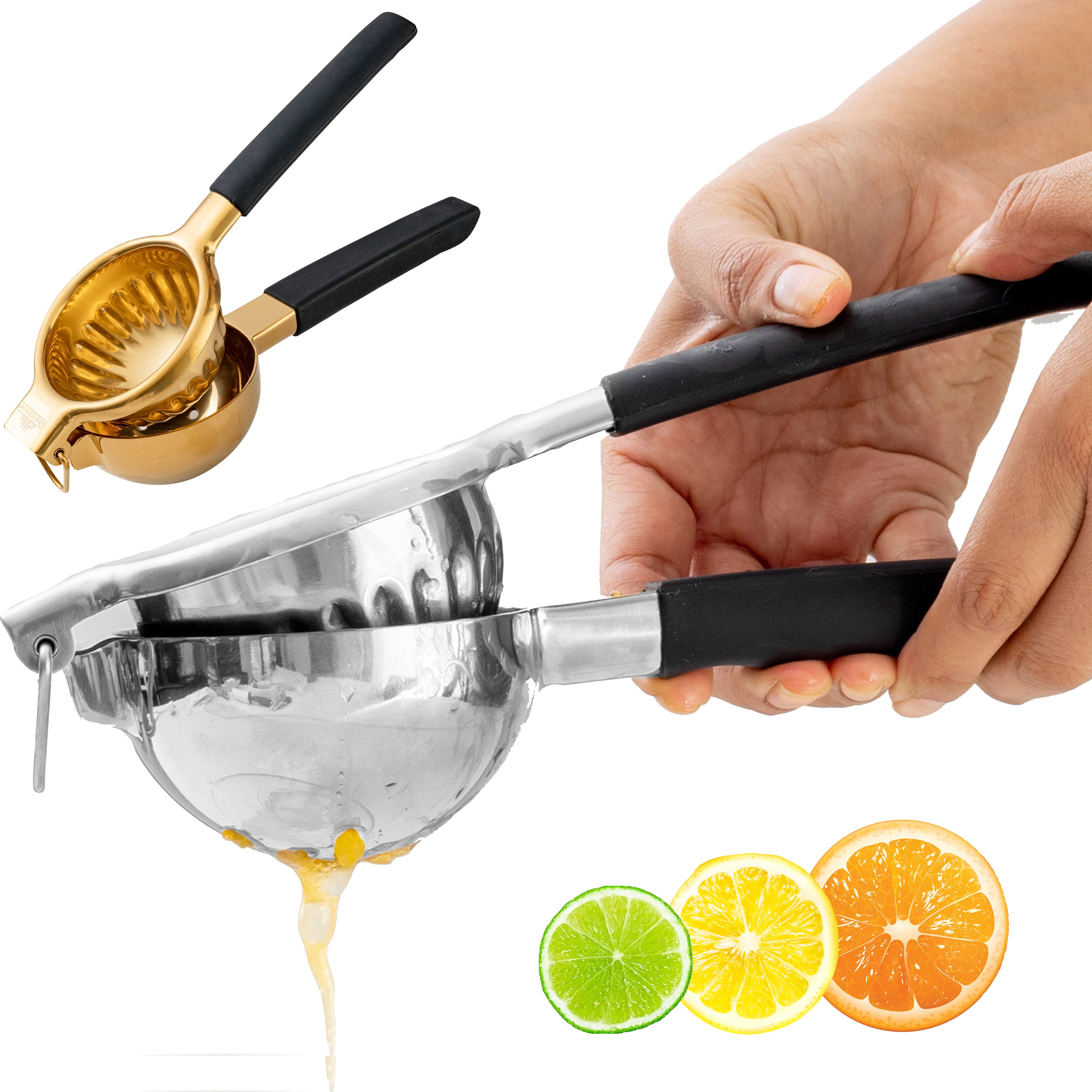 Premium Stainless Steel Citrus Juicer - Manual Hand Press Orange Lemon Lime Squeezer - Durable Kitchen Tool for Fresh Juice at Home, Restaurants & Bars