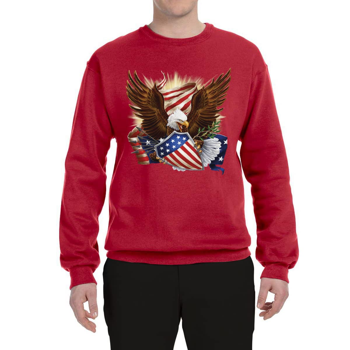 Wild Bobby Eagle American Flag Graphic Sweatshirt - Patriotic USA Pride Unisex Crewneck Pullover | Perfect for 4th of July, Veterans Day & Casual Wear