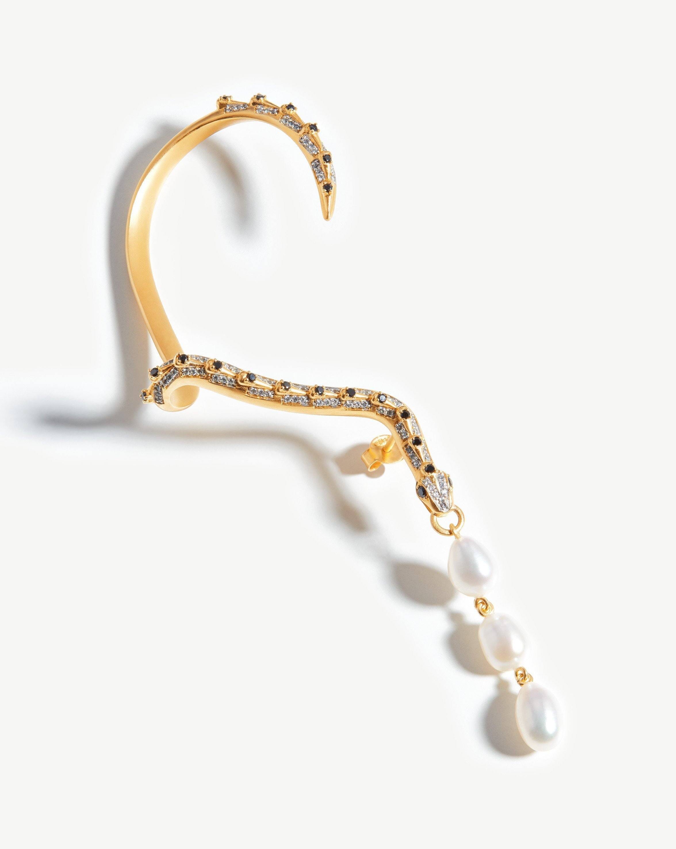 Harris Reed Pearl Serpent Ear Cuff - 18k Gold Plated Pearl Earring for Women | Elegant Statement Jewelry for Parties, Weddings & Special Occasions