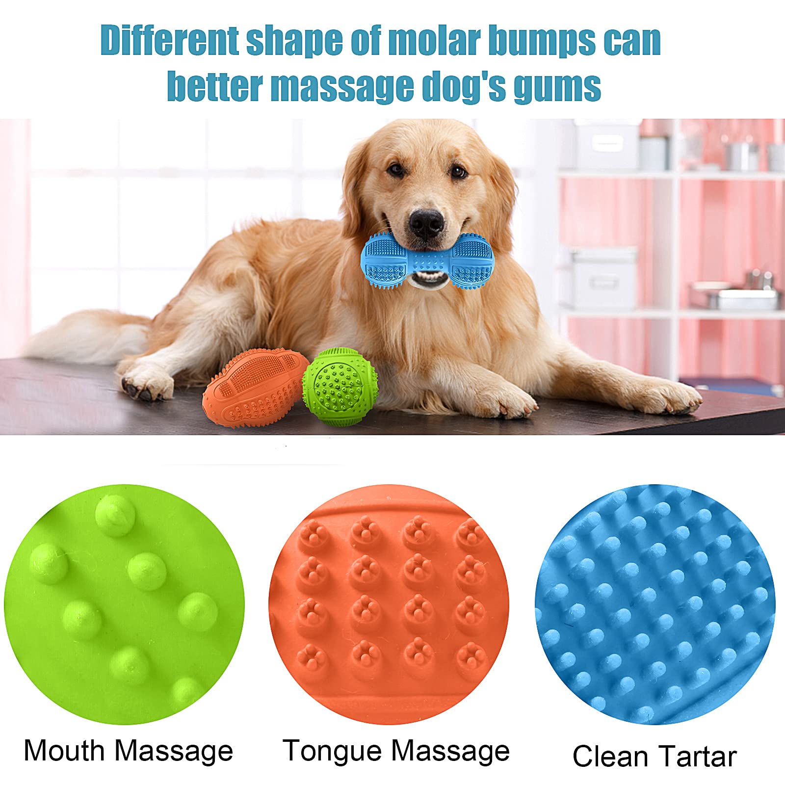 LUKITO 3 Pack Durable Dog Chew Toys for Aggressive Chewers - Natural Rubber Teeth Cleaning & Gum Massage Chew Toys for Large & Medium Dogs - Perfect for Playtime, Training & Dental Care