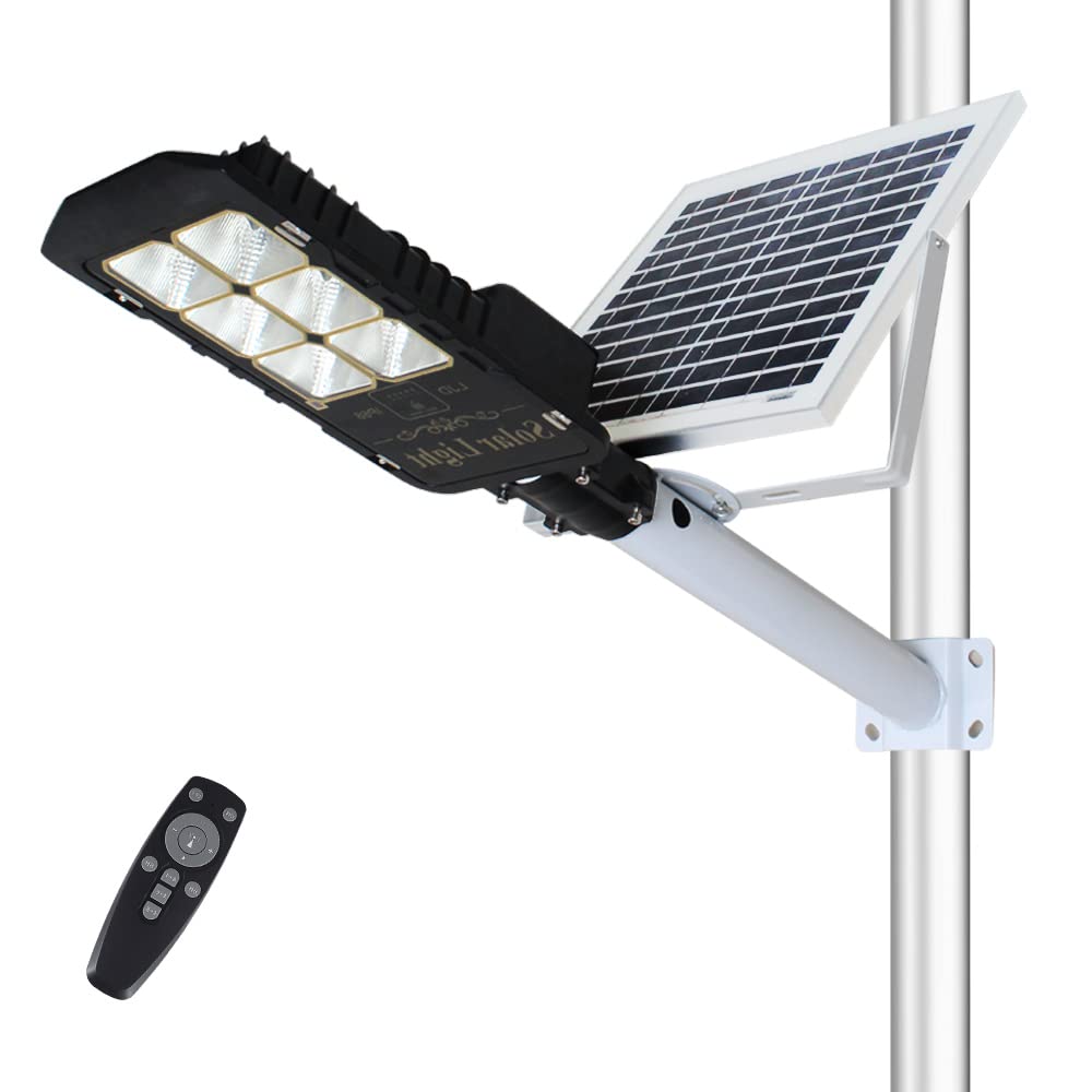 100W Solar Street Lights Outdoor with Motion Sensor - Dusk to Dawn Solar Powered Security Lights - 254 LED Waterproof Solar Lights for Pathway, Garden, Yard, Patio - Remote Control Included (Cool White) - Perfect for Home Security & Landscape Lighting