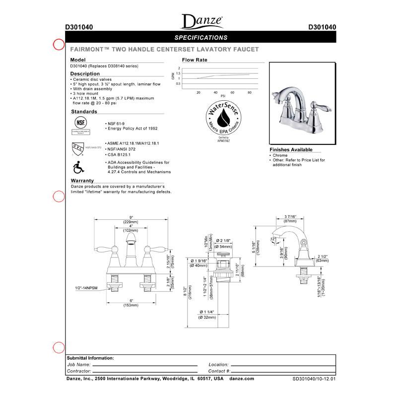 Danze Fairmont Chrome Two Handle Centerset Bathroom Faucet with Drain - Modern Bathroom Sink Faucet for Vanity & Powder Room Installation