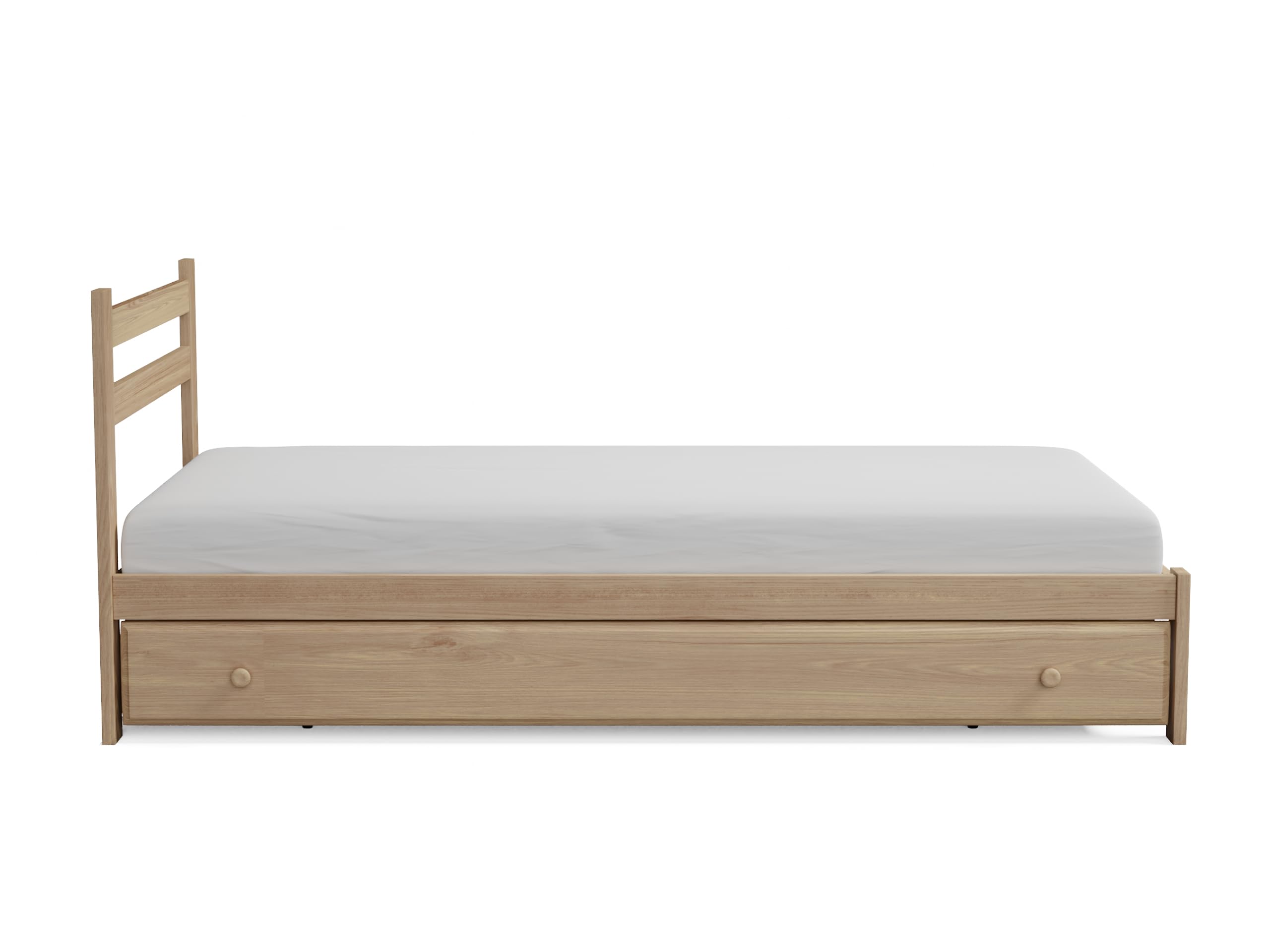 Solid Pine Wood Twin Trundle Bed Frame with Slats Support - Unfinished Wooden Bed for Kids & Guest Rooms - Space-Saving Wheeled Trundle Design for Small Bedrooms & Vacation Homes