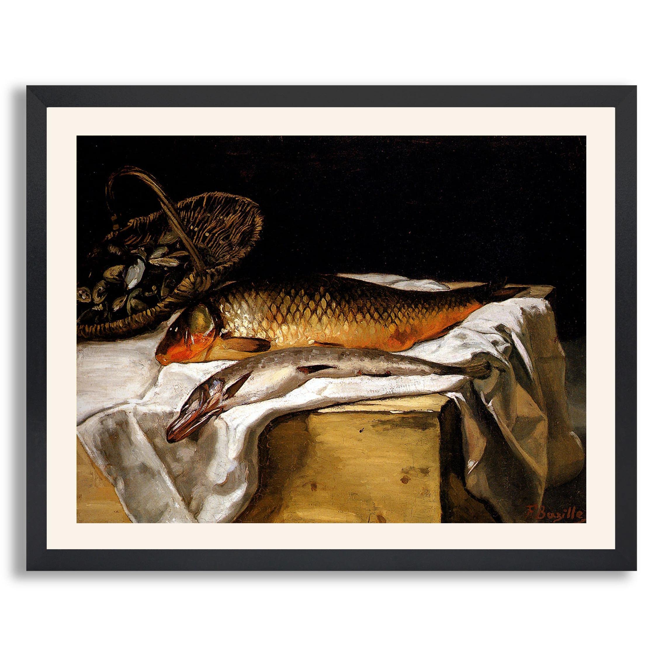 Still Life with Fish by Frederic Bazille - Framed Art Print Poster | High-Quality Fine Art Reproduction | Wood Frame Wall Decor for Home & Office | Perfect Gift for Living Room, Bedroom or Dining Room Decor