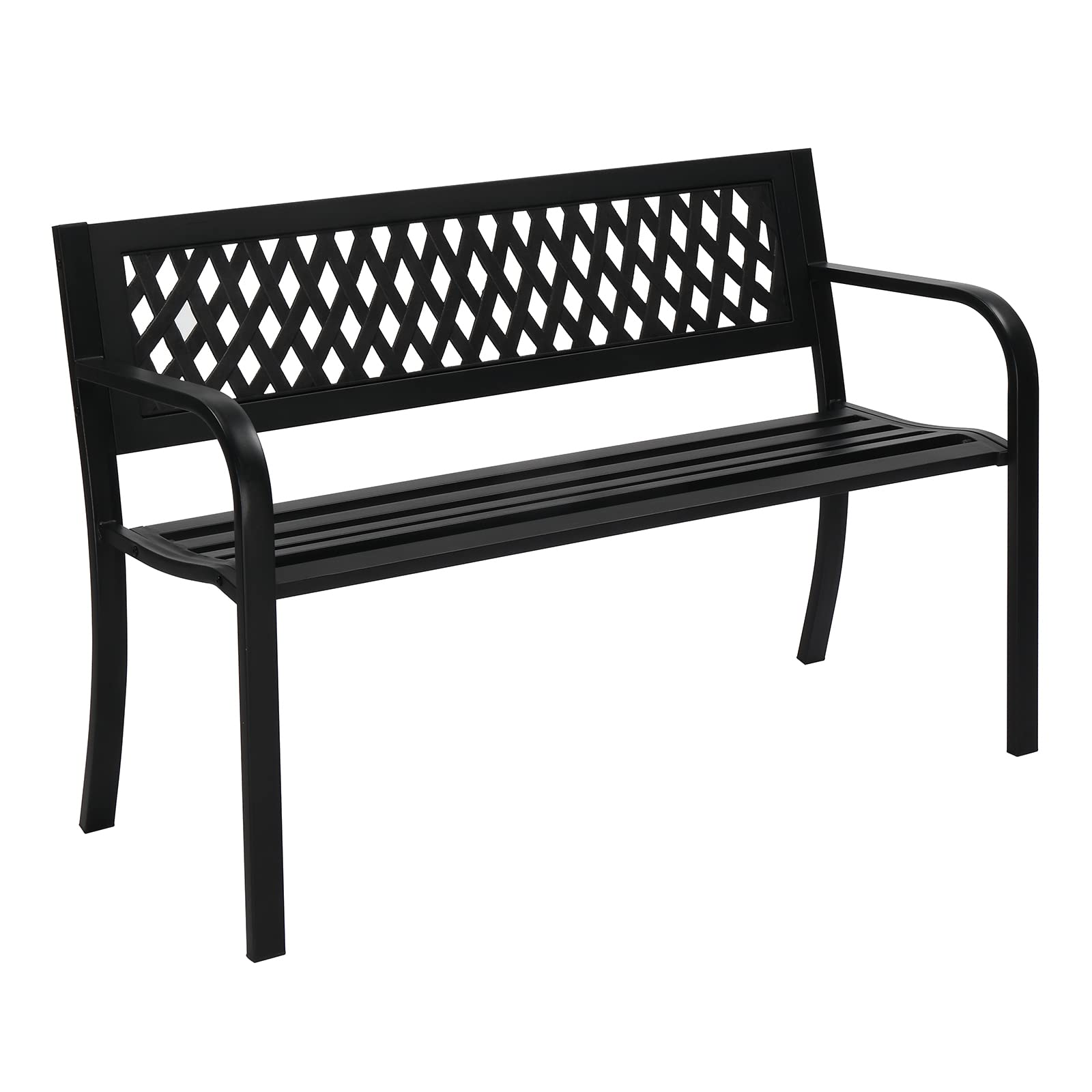 VINGLI Outdoor Metal Garden Bench with PVC Back - Steel Black Patio Bench for Yard, Lawn, Deck, Porch & Entryway - Perfect for Outdoor Seating, Relaxing & Garden Decor