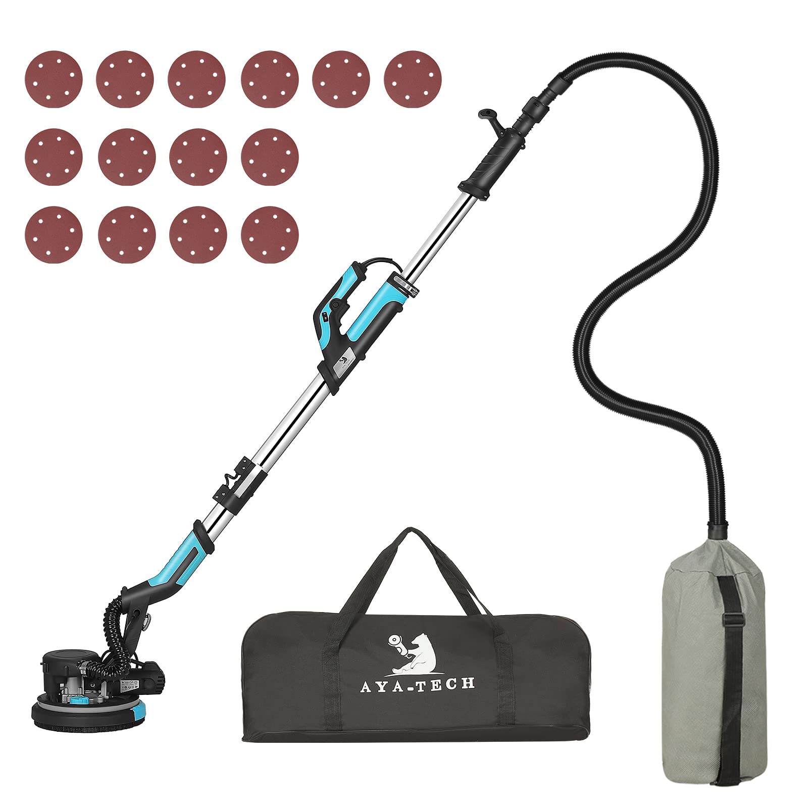 750W Electric Drywall Sander with Vacuum - 7 Variable Speed Pole Sander for Popcorn Ceiling Removal, Includes 26FT Power Cord & 14 Sanding Discs - Perfect for Home Renovation, Drywall Repair, and Professional Construction Projects