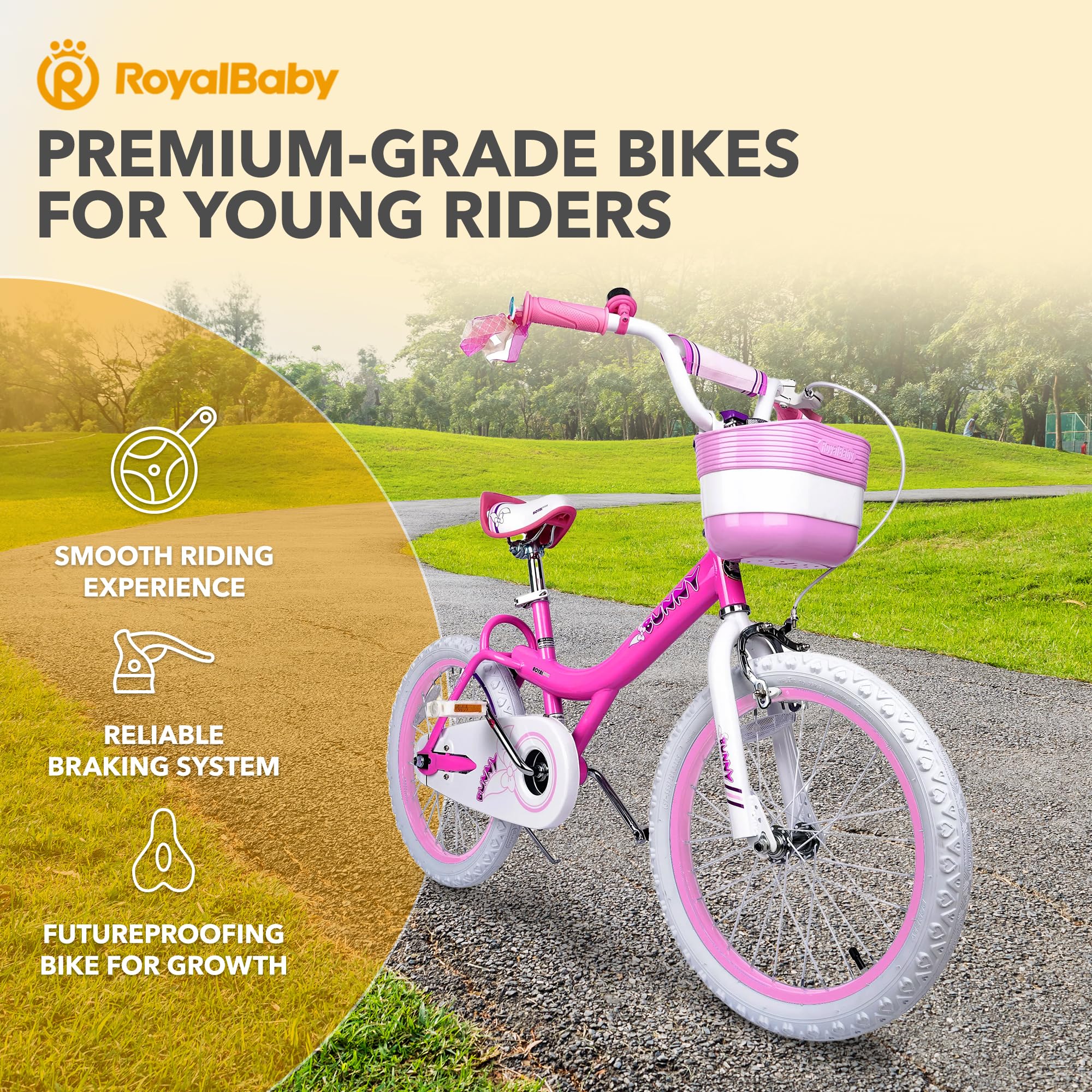 Royalbaby Princess Girls Bike 12 14 16 18 20 Inch Kids Bicycle with Basket for Ages 3-12 | Perfect for Outdoor Play, Park Rides & Neighborhood Adventures