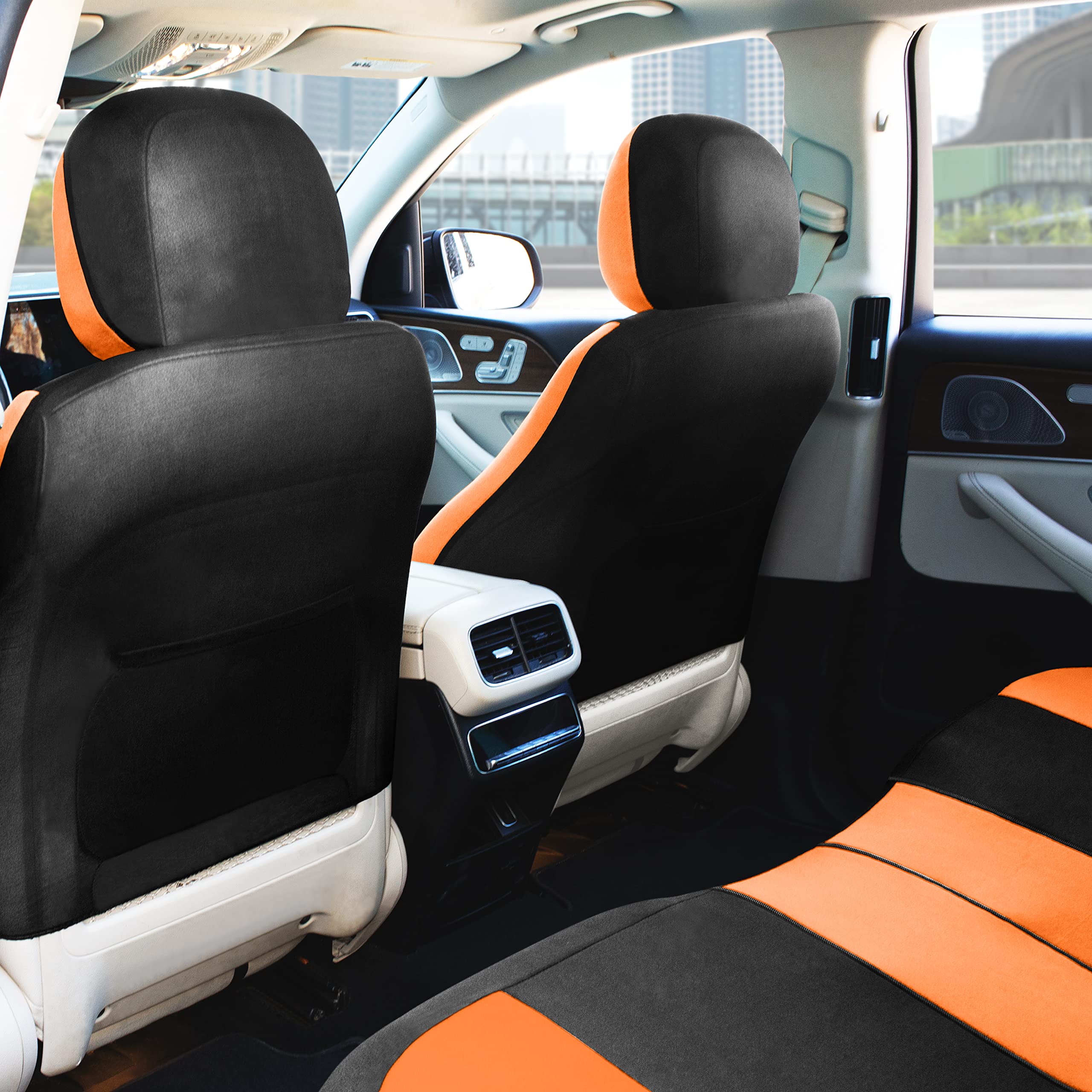 TLH Light & Breezy Flat Cloth Universal Car Seat Covers Full Set - Airbag Compatible, Split Bench Design, Orange Color - Perfect for Cars, Trucks & SUVs | Protect Your Seats from Wear & Spills | Ideal for Daily Commutes, Road Trips & Family Travel