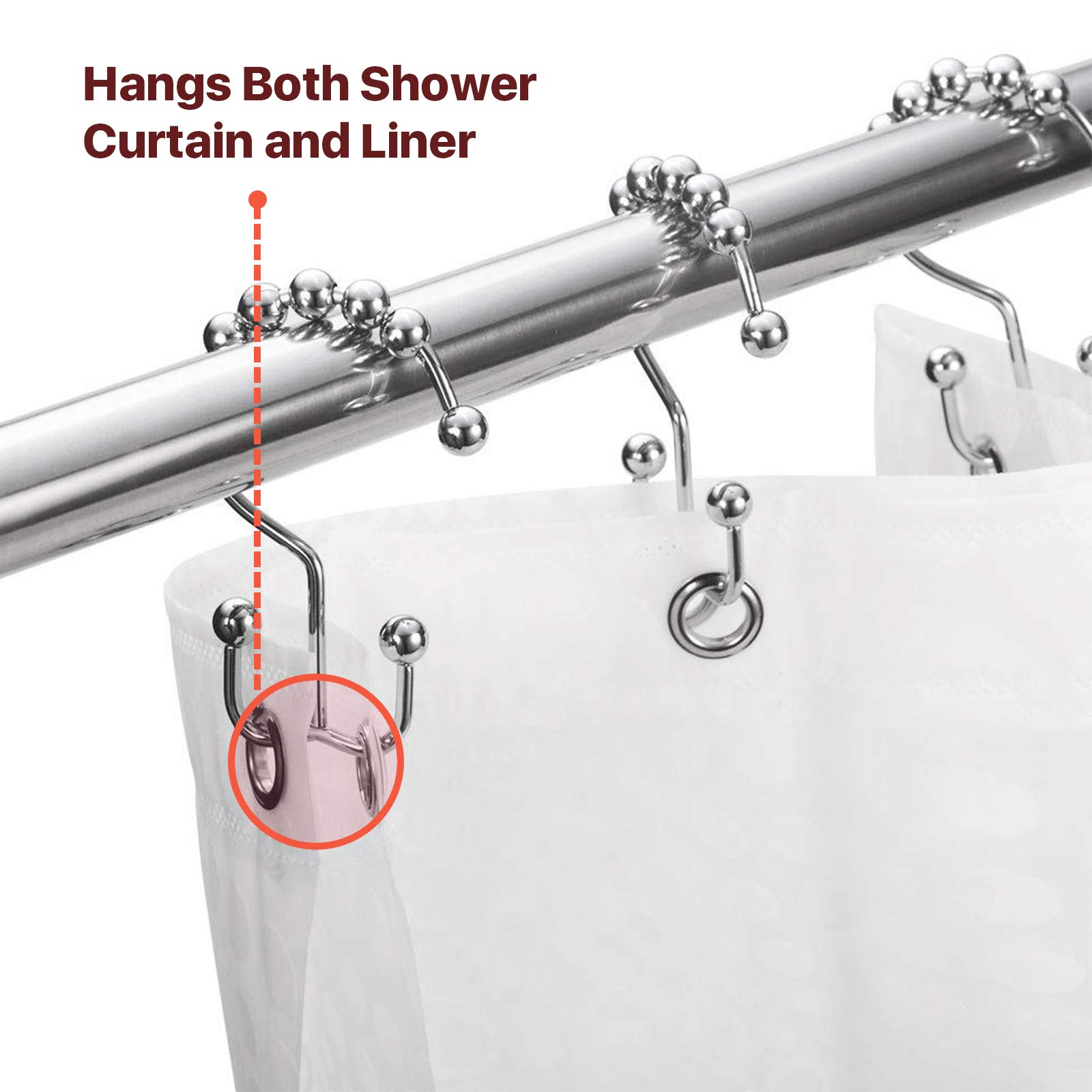Premium Stainless Steel Shower Curtain Hooks - 12 Pack Polished Chrome Double Glide Rings for Bathroom Rods | Durable Rust-Resistant Metal Hooks for Easy Curtain Installation | Perfect for Home, Hotel, and Spa Bathrooms