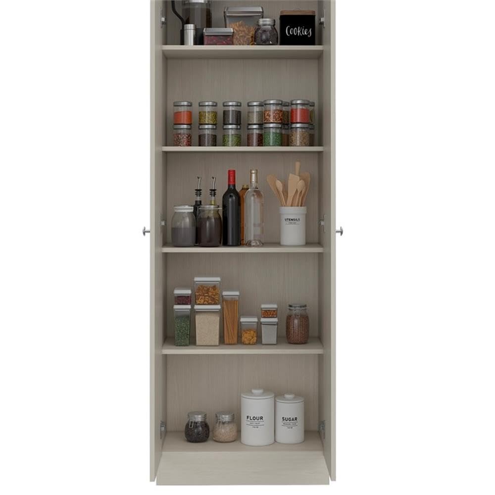 Home Square 2-Piece Wooden Storage Cabinet Set with Double Doors in Off-White | Pantry Organizer for Kitchen, Bathroom & Entryway Storage