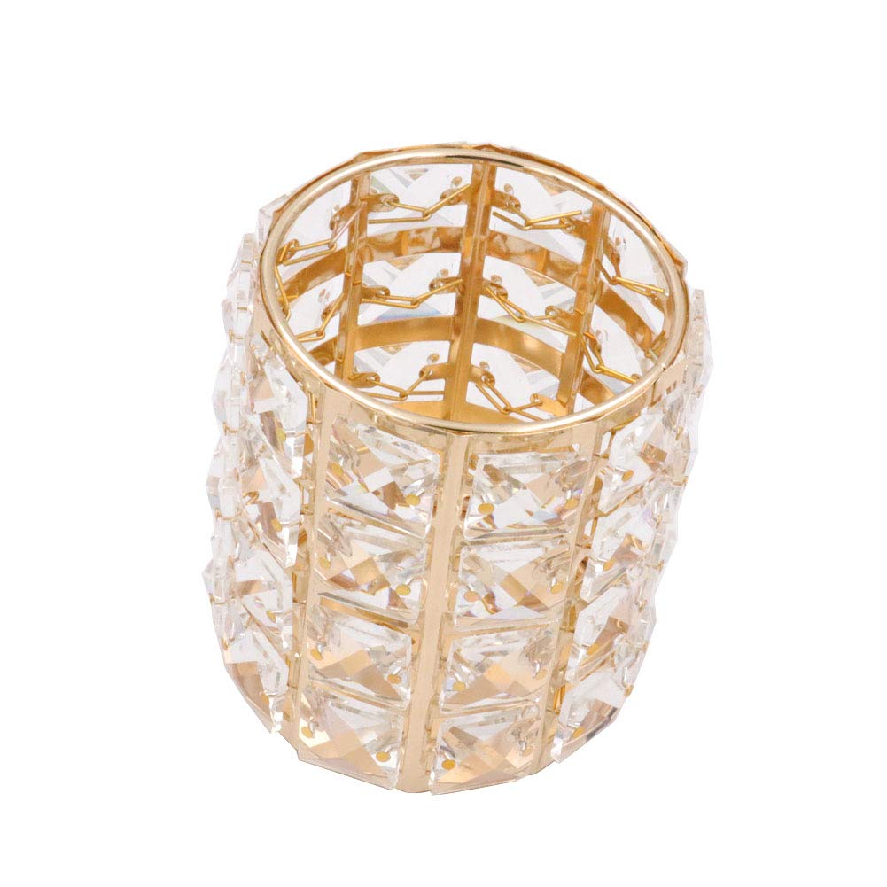 Premium Crystal Cup Pen Holder - Multi-Purpose Desk Organizer for Pens, Makeup Brushes & Office Supplies - Elegant Gold Design for Home, School & Office Workspace Decor