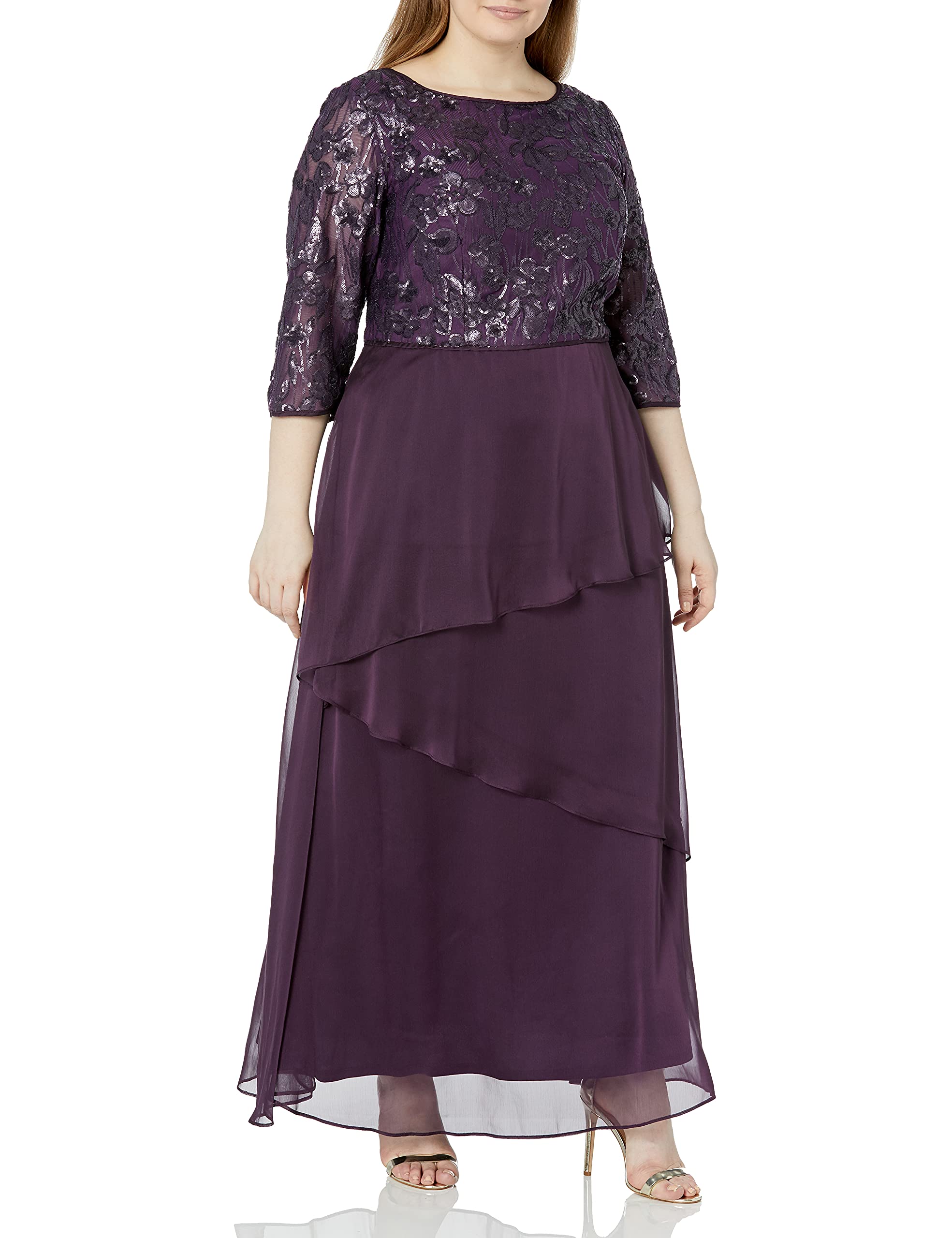 Brianna Women's Plus Size Embellished Sequin Gown with Tie - Elegant Evening Dress for Prom, Wedding & Special Occasions