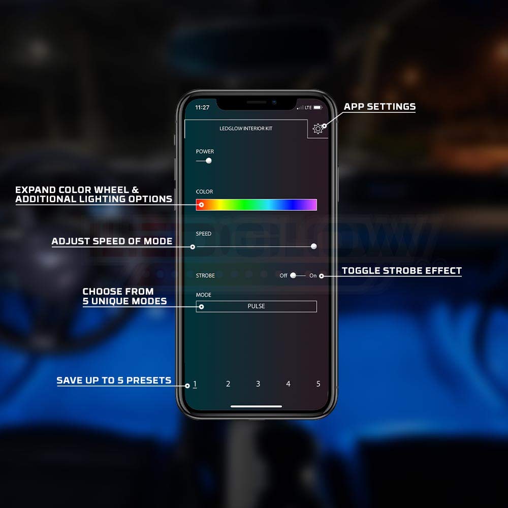 LEDGlow 8-Piece Bluetooth Multi-Color LED Interior Car Lighting Kit with Smartphone App - Customizable RGB Footwell & Underdash Neon Lights for Cars, Trucks & SUVs - Music Sync Mode & Universal Control Box - Perfect for Night Driving & Car Shows