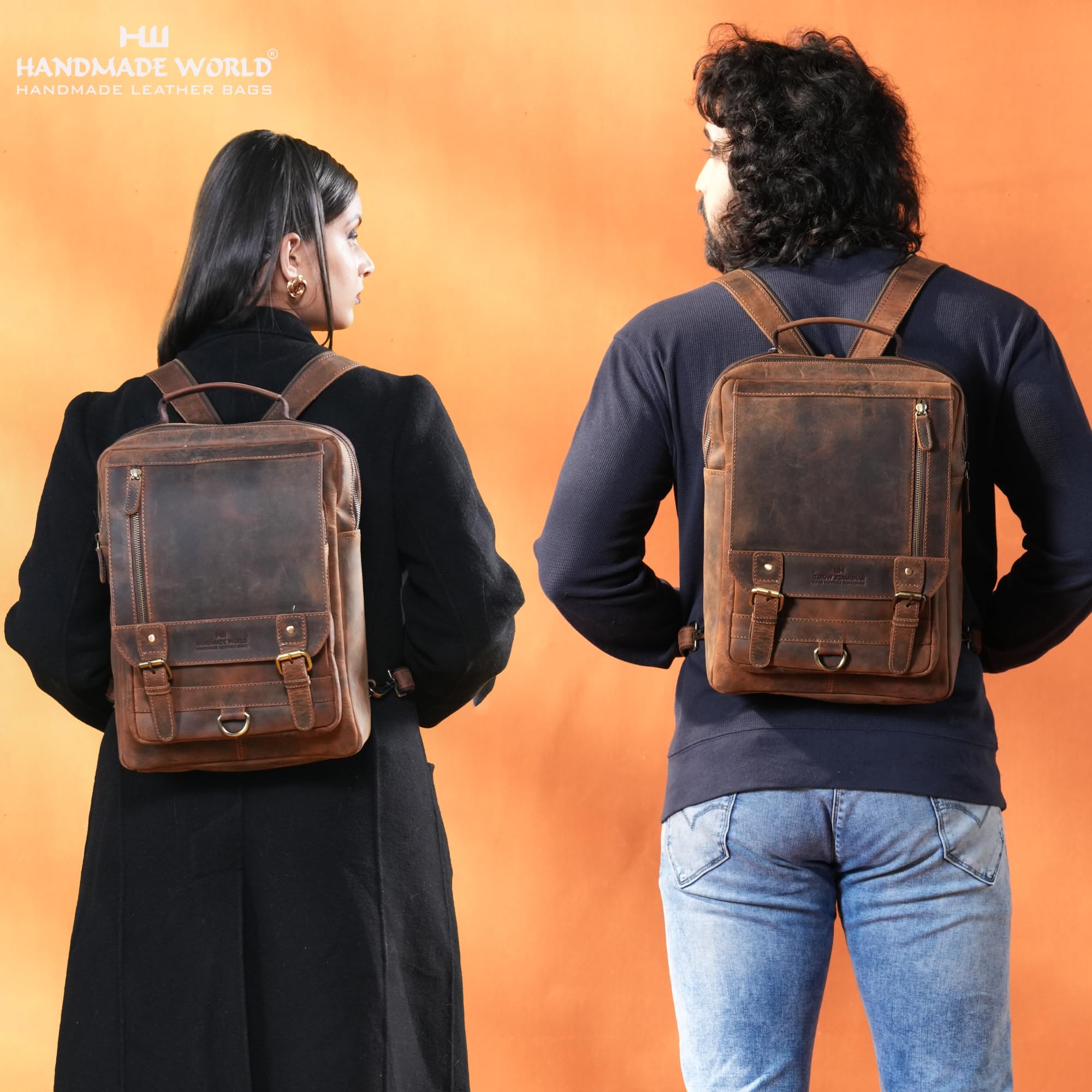 Handmade Full Grain Buffalo Leather Backpack - Convertible to Sling Bag, Fits 16 Inch Laptop (Brown) | Stylish Unisex Daypack & Knapsack for Work, Travel & Outdoor Adventures